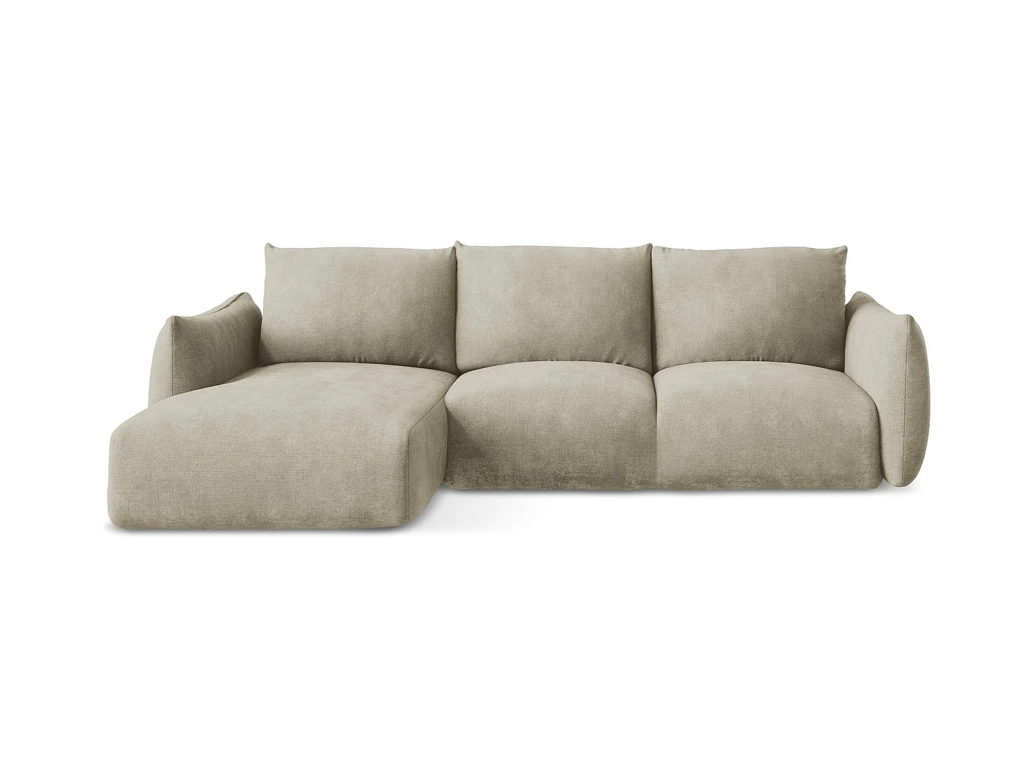 Canapé d’angle 3 places gauche convertible en tissu chenille - beige - LEILA