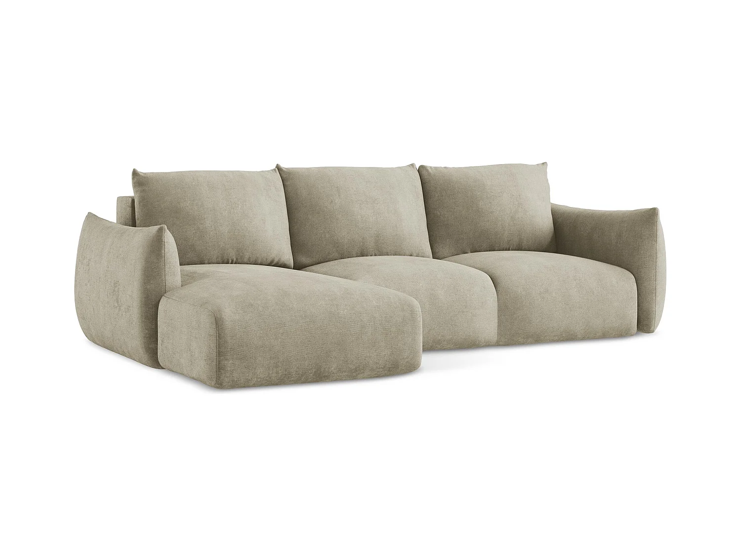 Canapé d’angle 3 places gauche convertible en tissu chenille - beige - LEILA