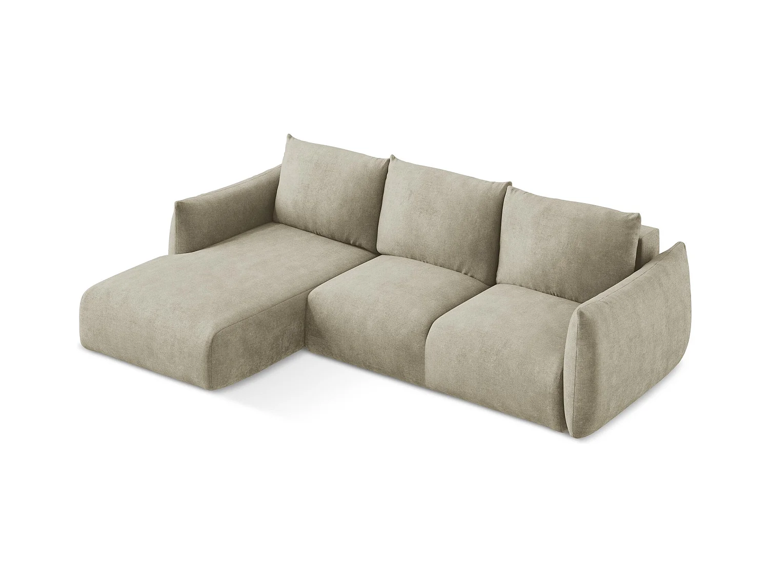 Canapé d’angle 3 places gauche convertible en tissu chenille - beige - LEILA