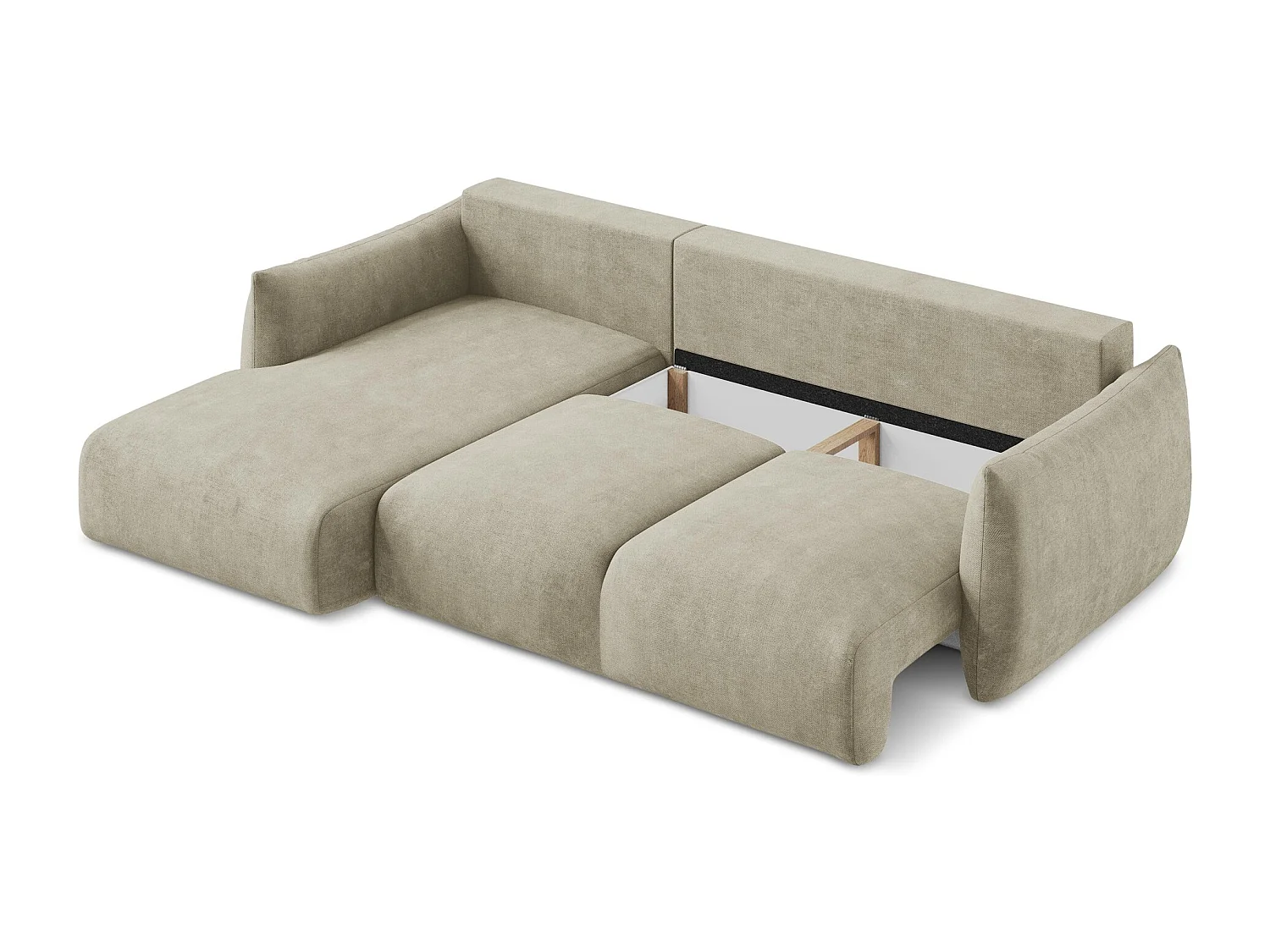 Canapé d’angle 3 places gauche convertible en tissu chenille - beige - LEILA