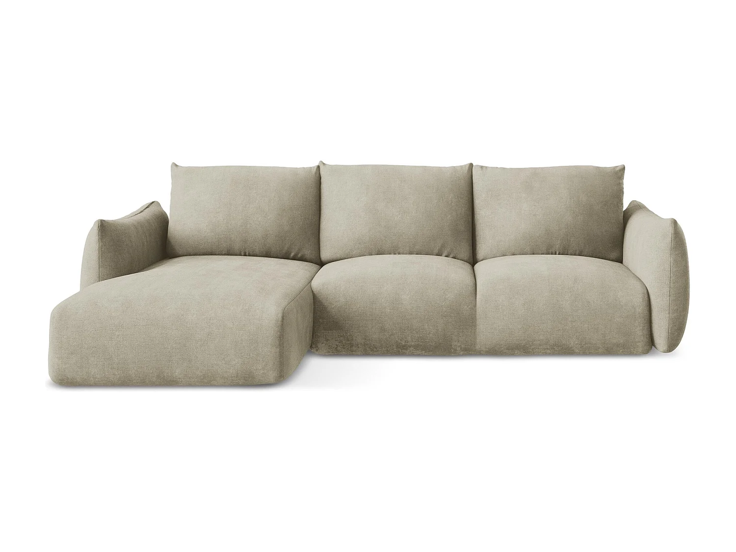 Canapé d’angle 3 places gauche convertible en tissu chenille - beige - LEILA