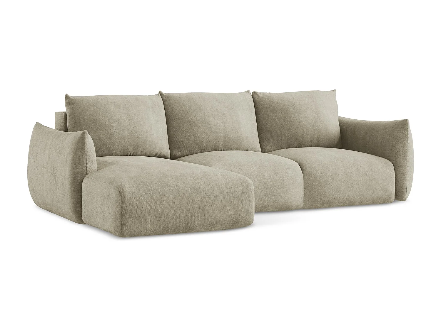 Canapé d’angle 3 places gauche convertible en tissu chenille - beige - LEILA