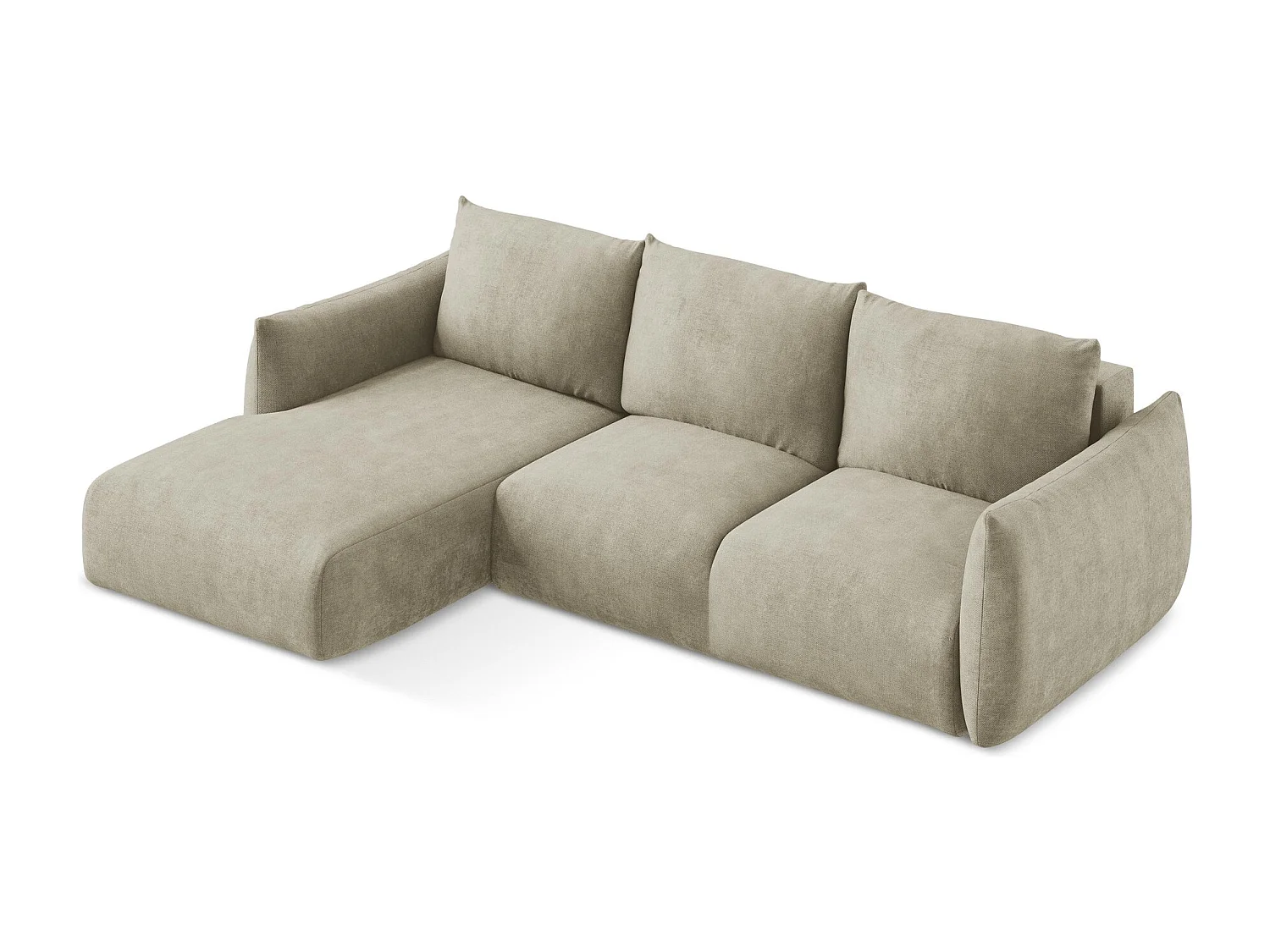 Canapé d’angle 3 places gauche convertible en tissu chenille - beige - LEILA