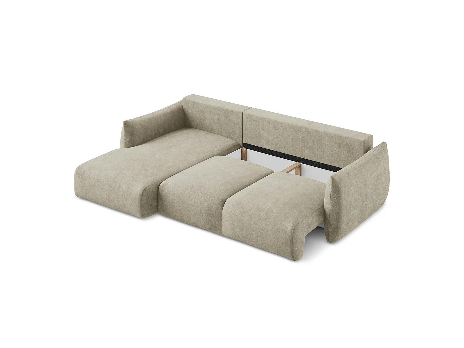 Canapé d’angle 3 places gauche convertible en tissu chenille - beige - SAVONA