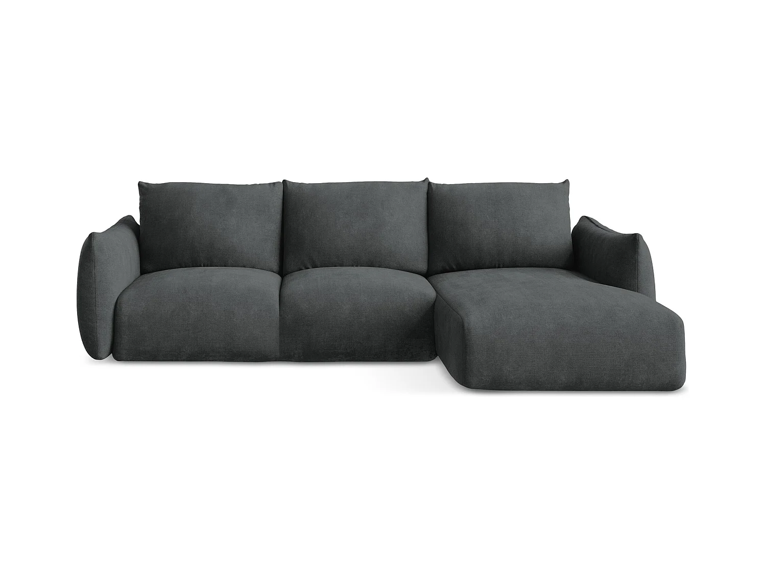 Canapé d'angle droit convertible en tissu chenille - gris foncé - LEILA