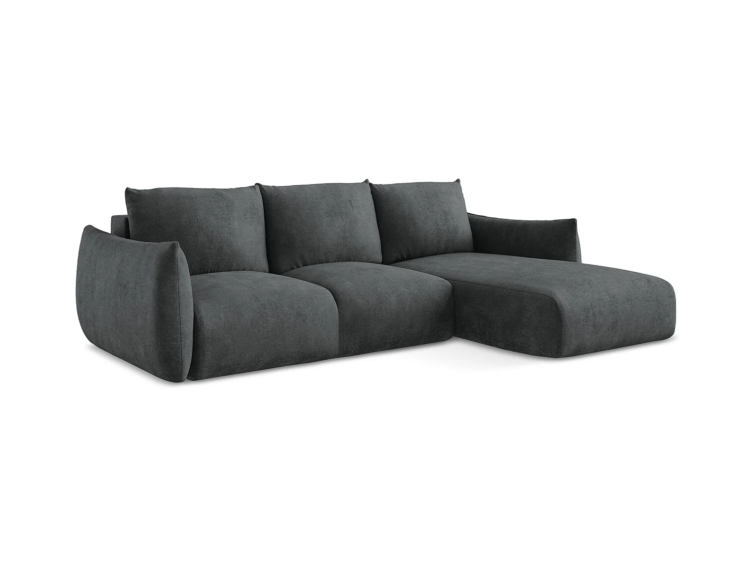 Ecksofa mit Schlaffunktion - Ecke Rechts - Chenille - Dunkelgrau - LEILA