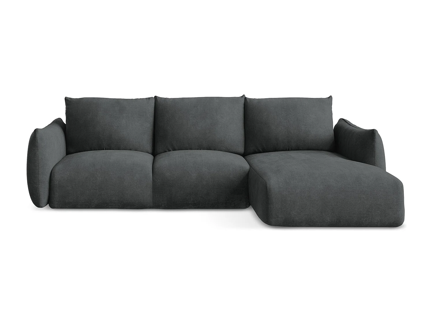 Canapé d'angle droit convertible en tissu chenille - gris foncé - LEILA