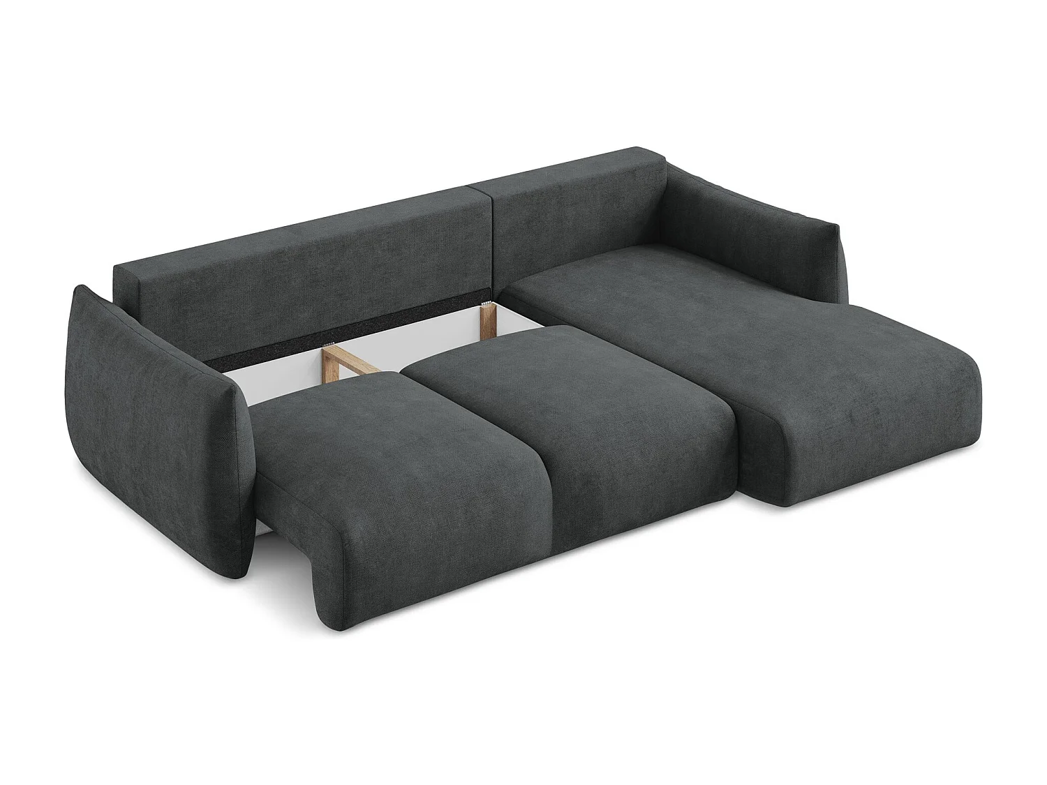 Canapé d'angle droit convertible en tissu chenille - gris foncé - LEILA