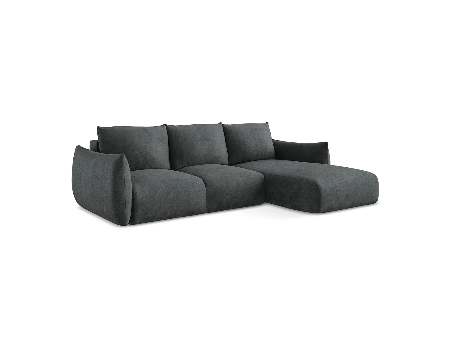 Canapé d'angle droit convertible en tissu chenille - gris foncé - SAVONA