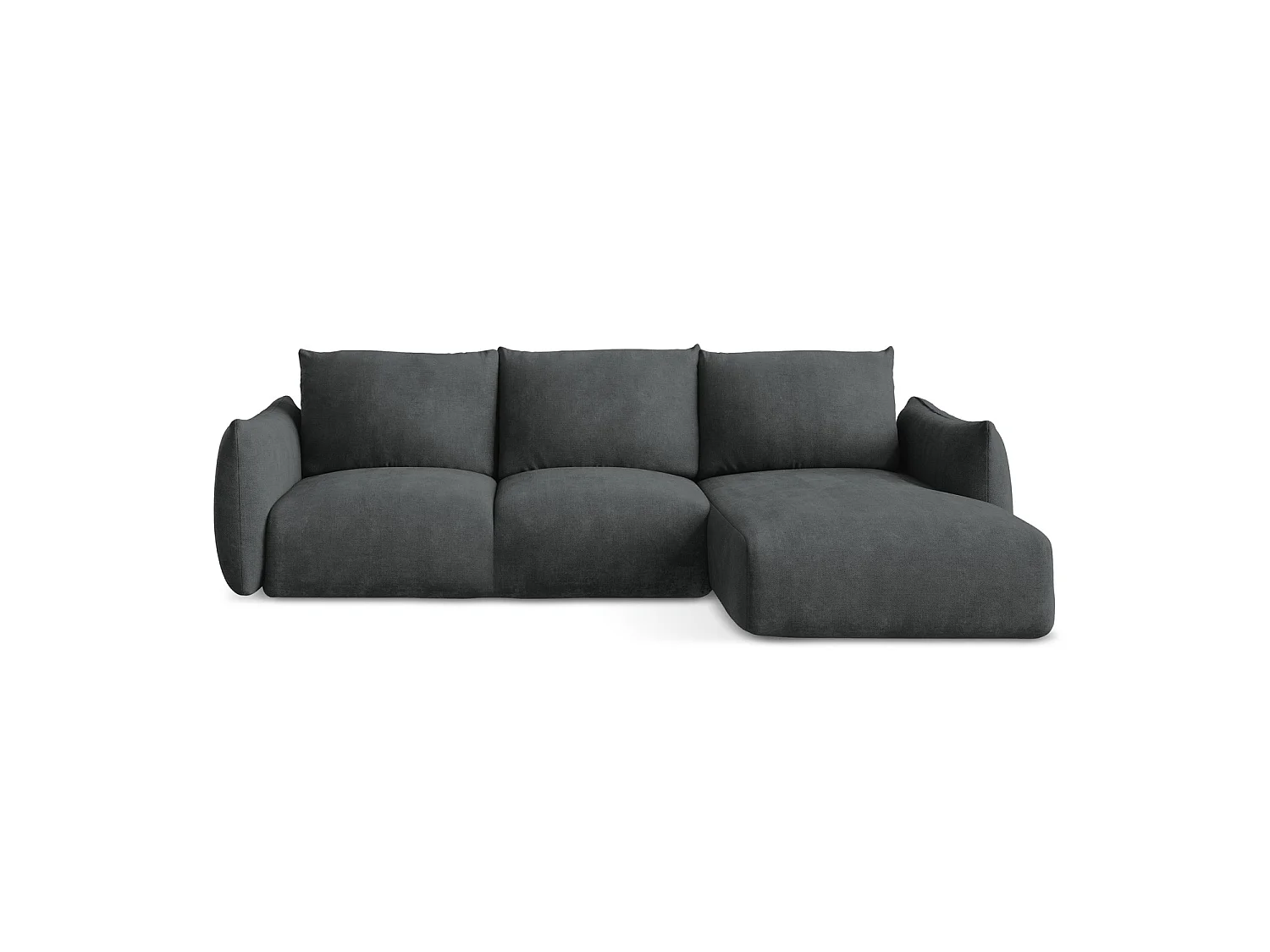 Canapé d'angle droit convertible en tissu chenille - gris foncé - SAVONA