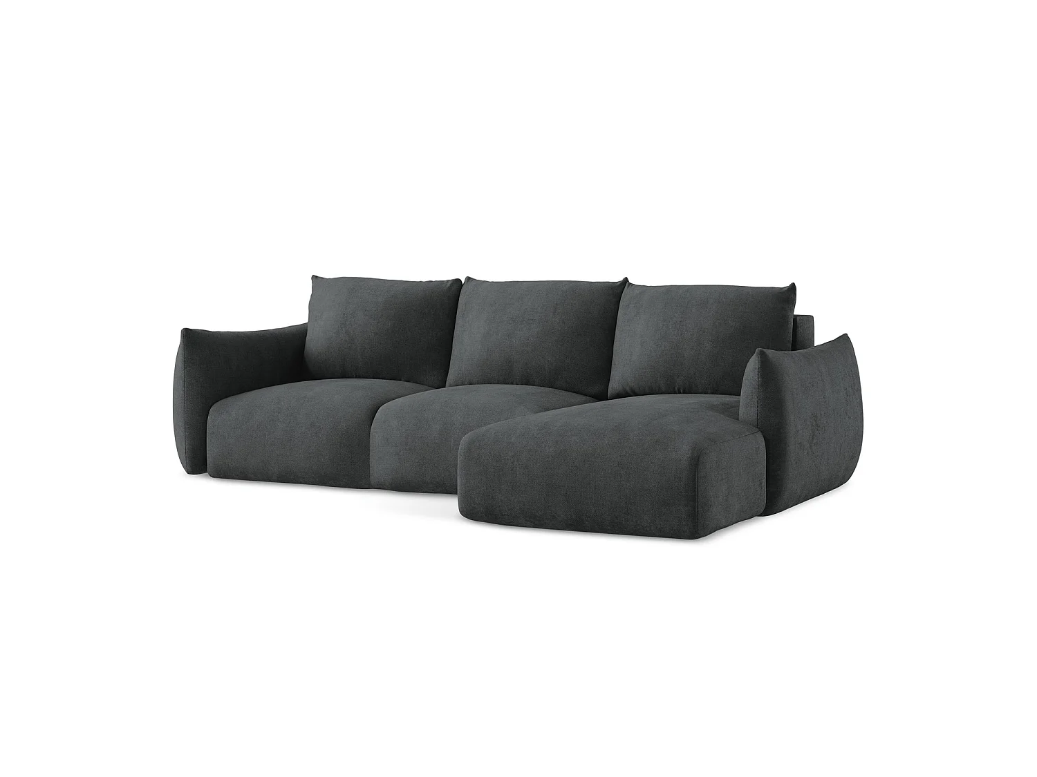 Canapé d'angle droit convertible en tissu chenille - gris foncé - SAVONA