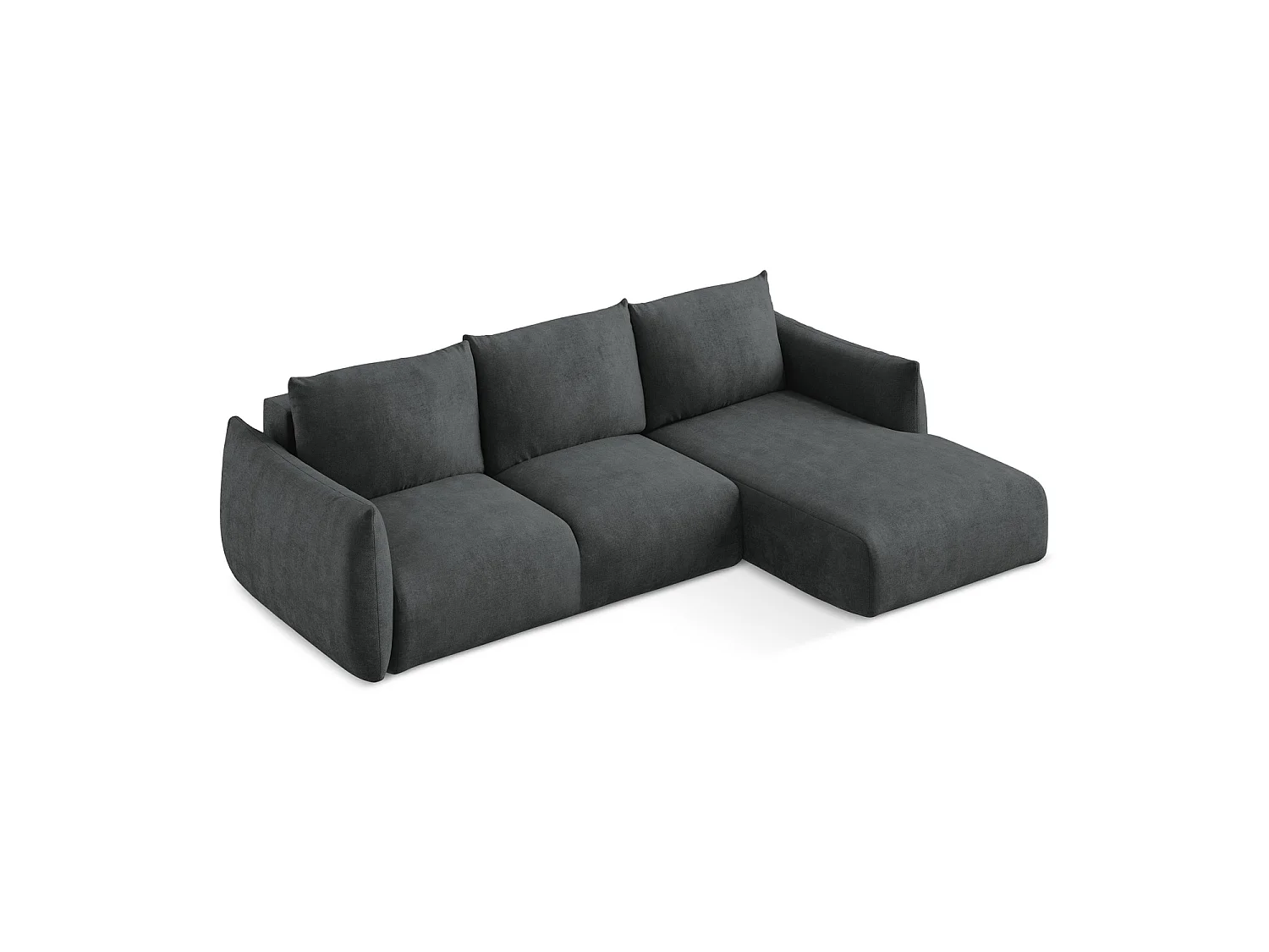 Canapé d'angle droit convertible en tissu chenille - gris foncé - SAVONA
