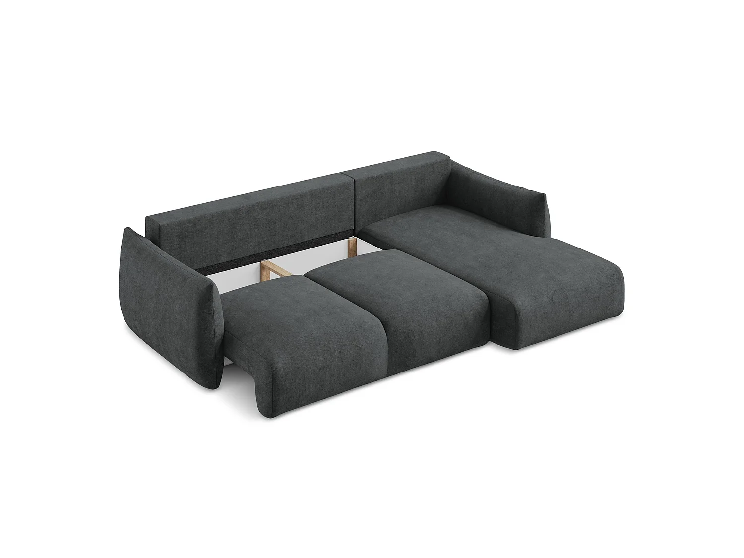 Canapé d'angle droit convertible en tissu chenille - gris foncé - SAVONA