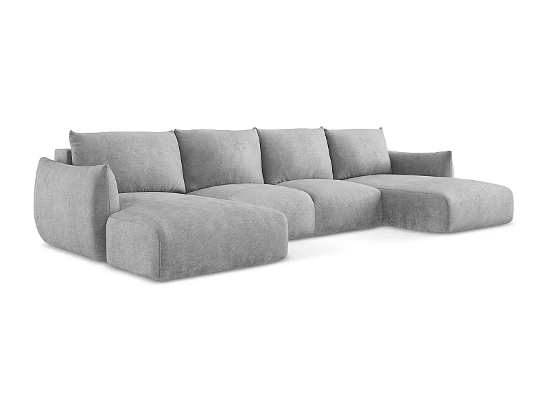 Sofa panoramiczna z funkcją spania - z tkaniny szenilowej - jasny szary - LEILA