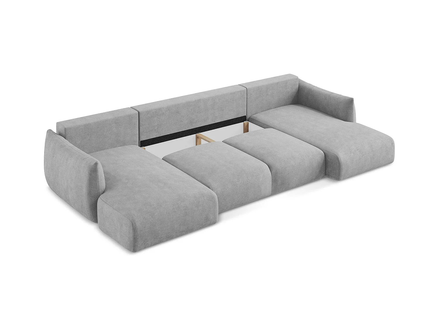 Canapé panoramique 4 places convertible en tissu chenille - gris clair - LEILA