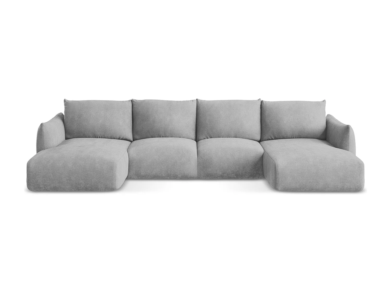 Canapé panoramique 4 places convertible en tissu chenille - gris clair - LEILA