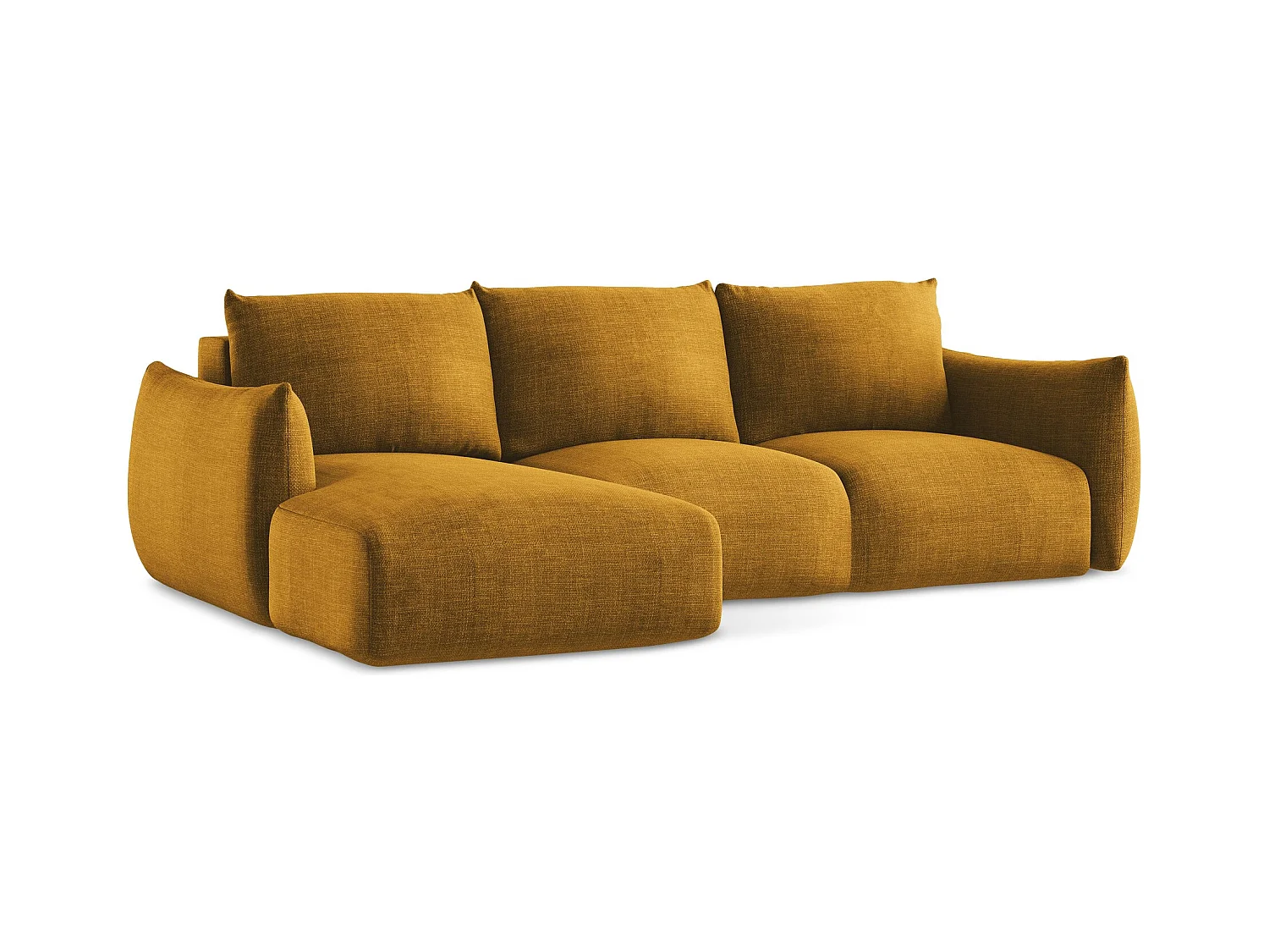 Canapé d’angle 3 places gauche convertible en tissu texturé - moutarde - LEILA