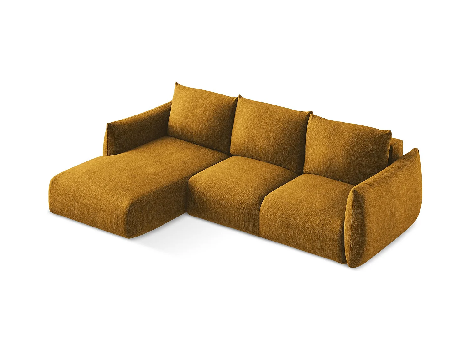 Canapé d’angle 3 places gauche convertible en tissu texturé - moutarde - LEILA