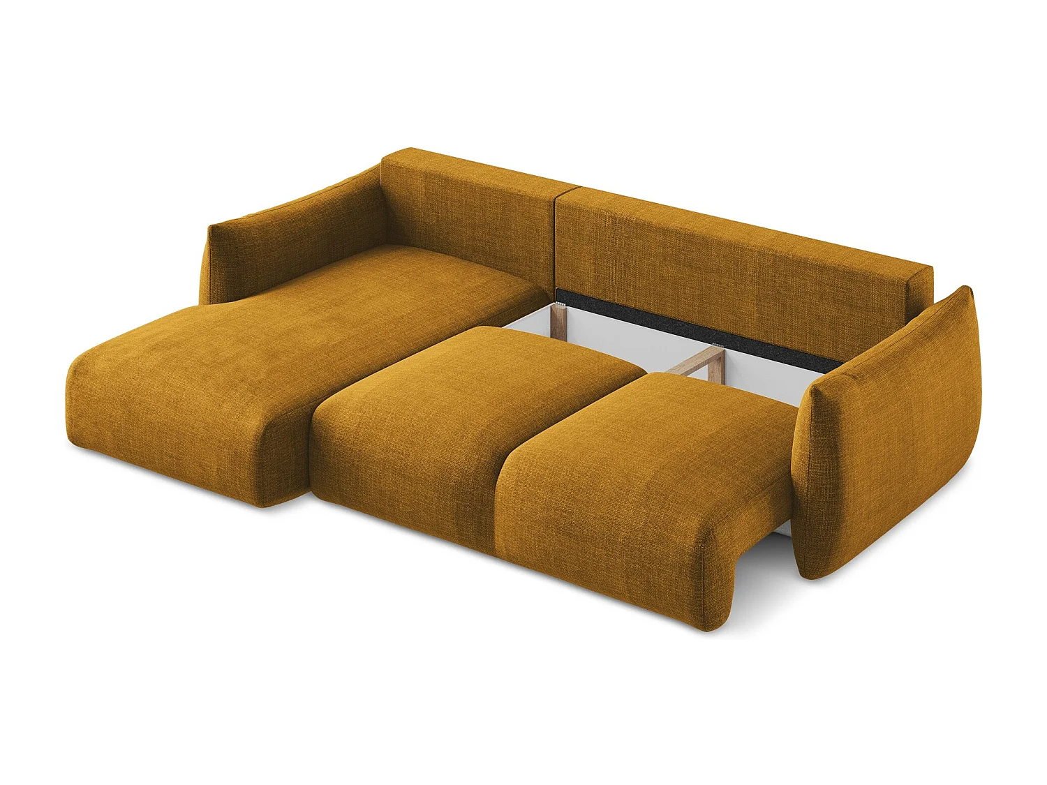 Canapé d’angle 3 places gauche convertible en tissu texturé - moutarde - LEILA