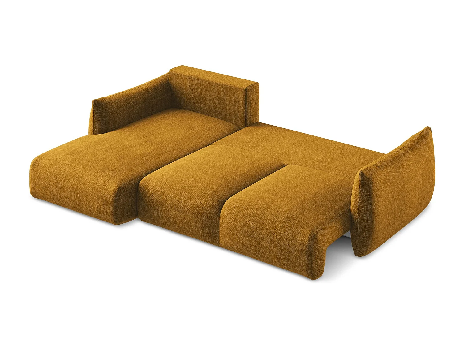 Canapé d’angle 3 places gauche convertible en tissu texturé - moutarde - LEILA