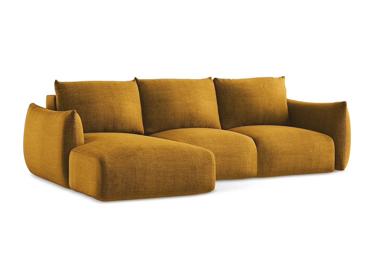 Canapé d’angle 3 places gauche convertible en tissu texturé - moutarde - LEILA