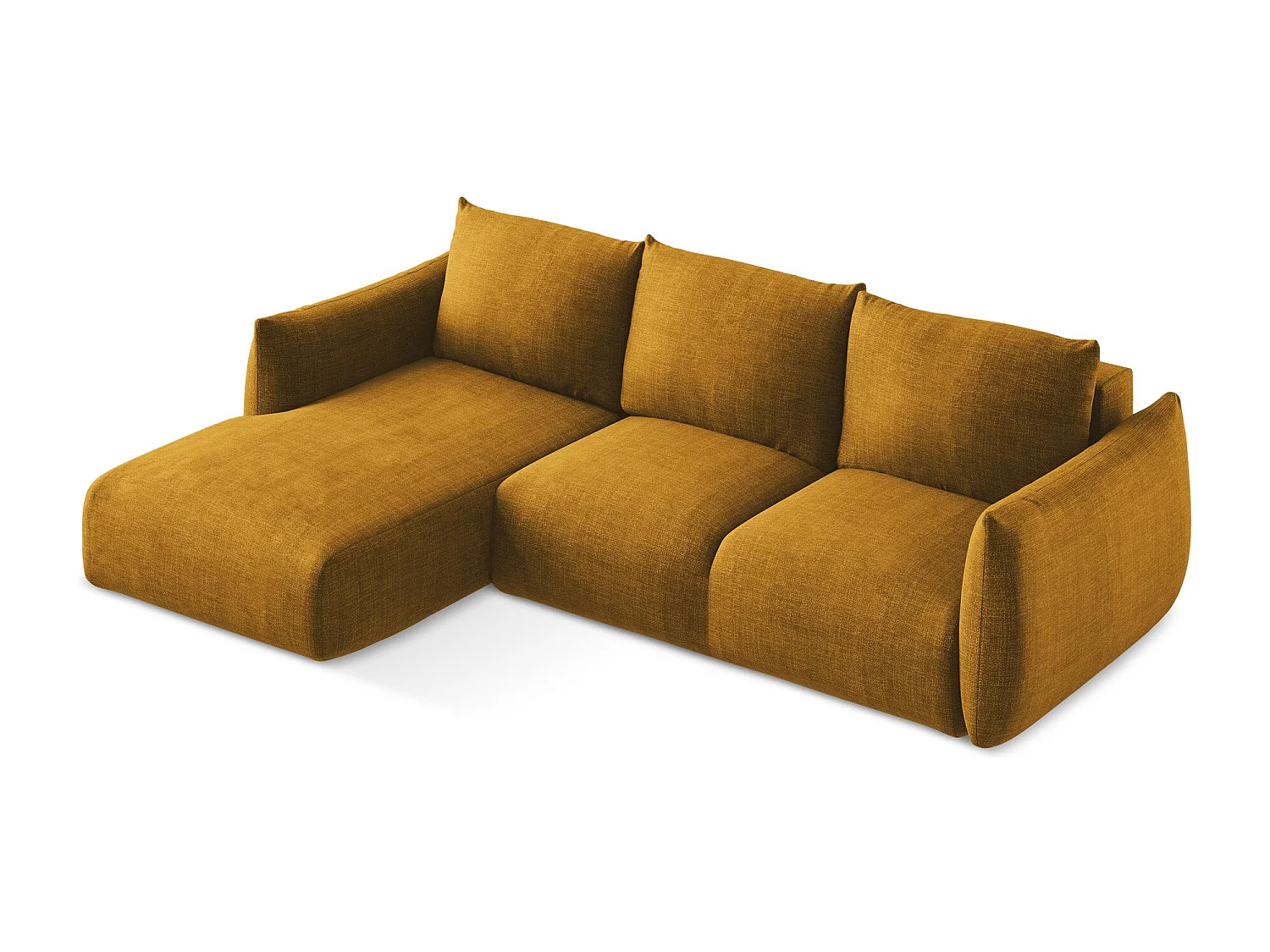 Canapé d’angle 3 places gauche convertible en tissu texturé - moutarde - LEILA
