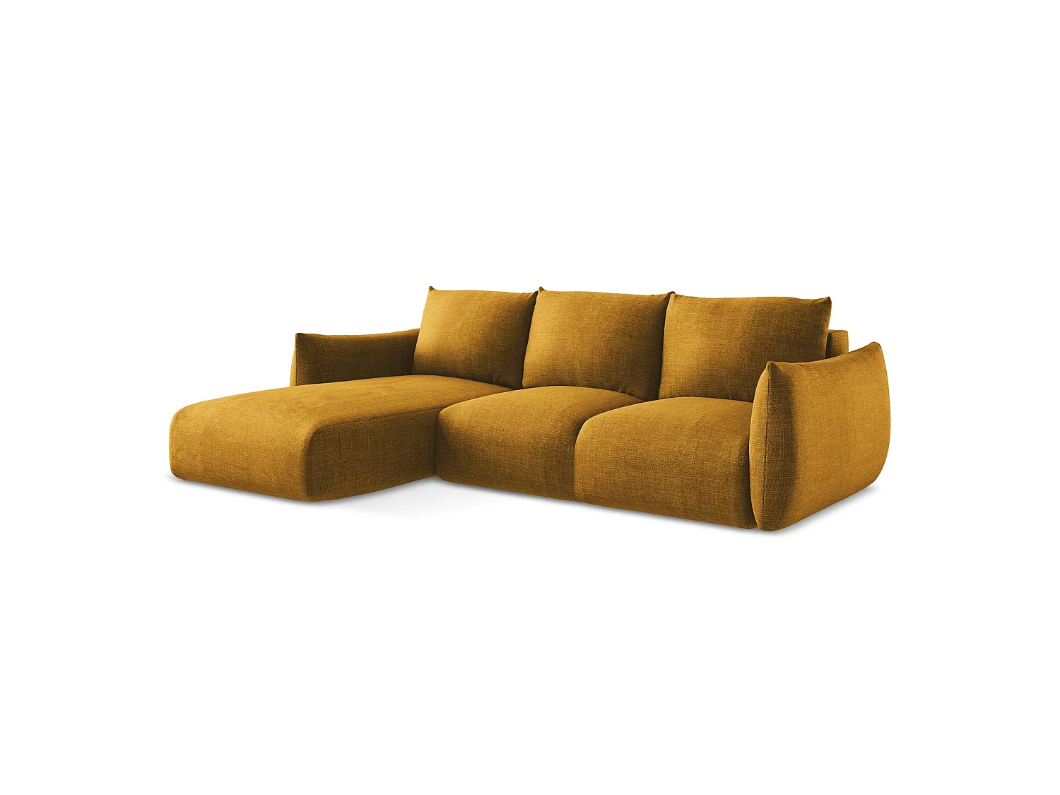 Canapé d’angle 3 places gauche convertible en tissu texturé - moutarde - SAVONA