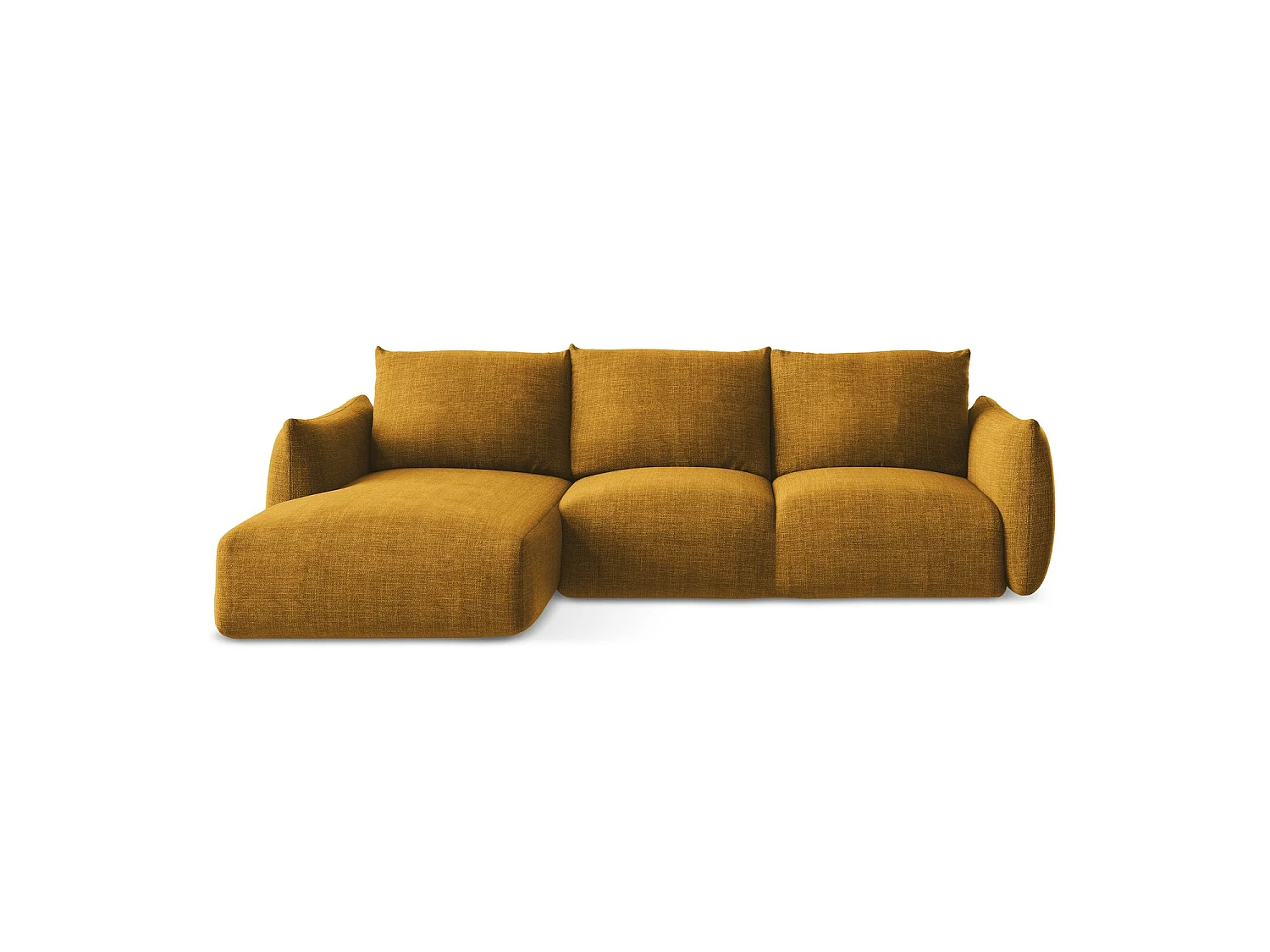 Canapé d’angle 3 places gauche convertible en tissu texturé - moutarde - SAVONA