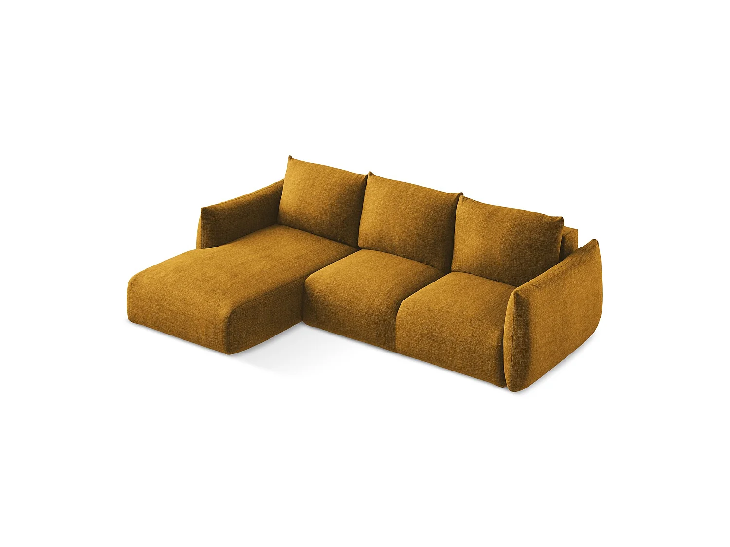 Canapé d’angle 3 places gauche convertible en tissu texturé - moutarde - SAVONA