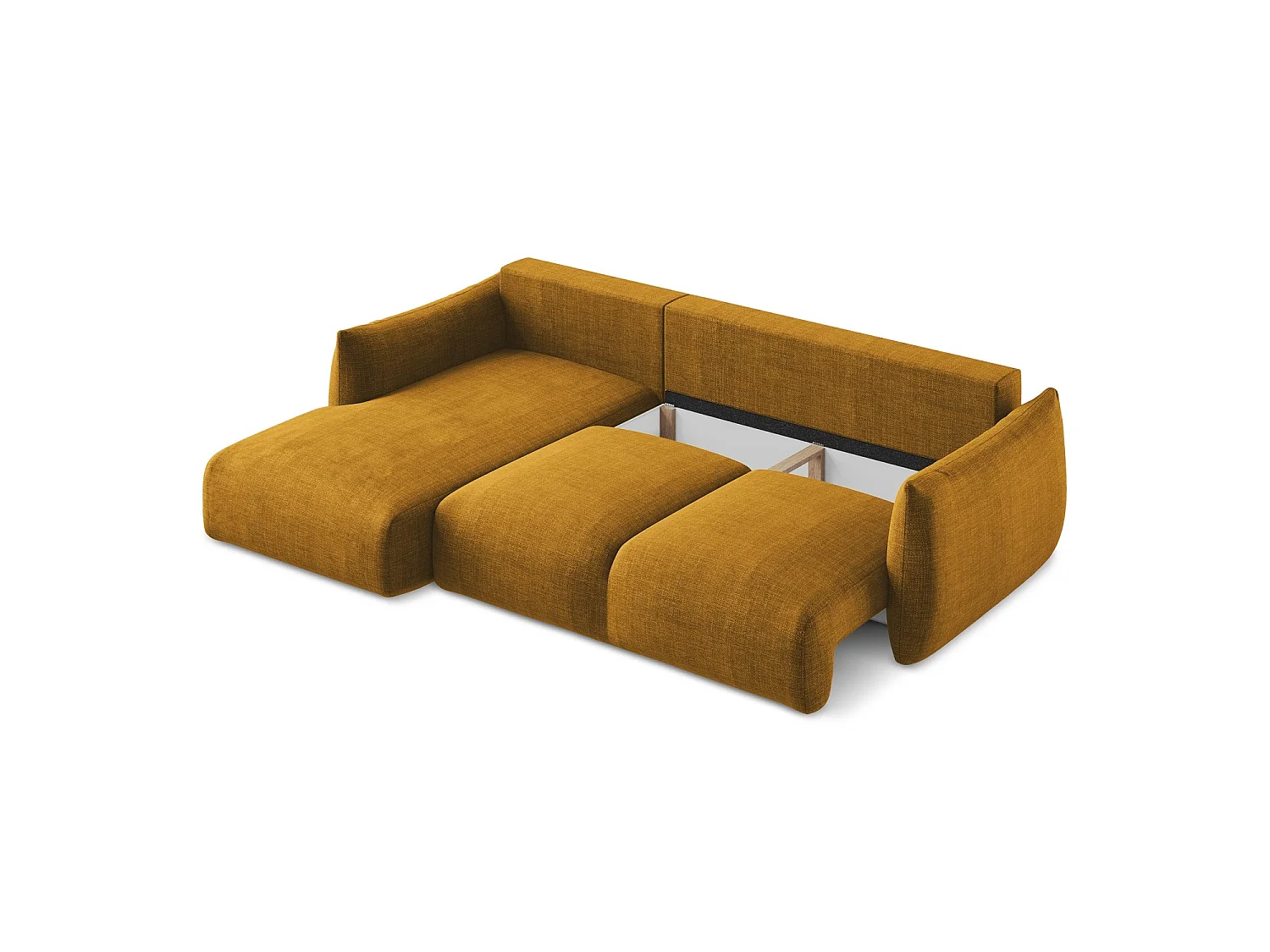 Canapé d’angle 3 places gauche convertible en tissu texturé - moutarde - SAVONA