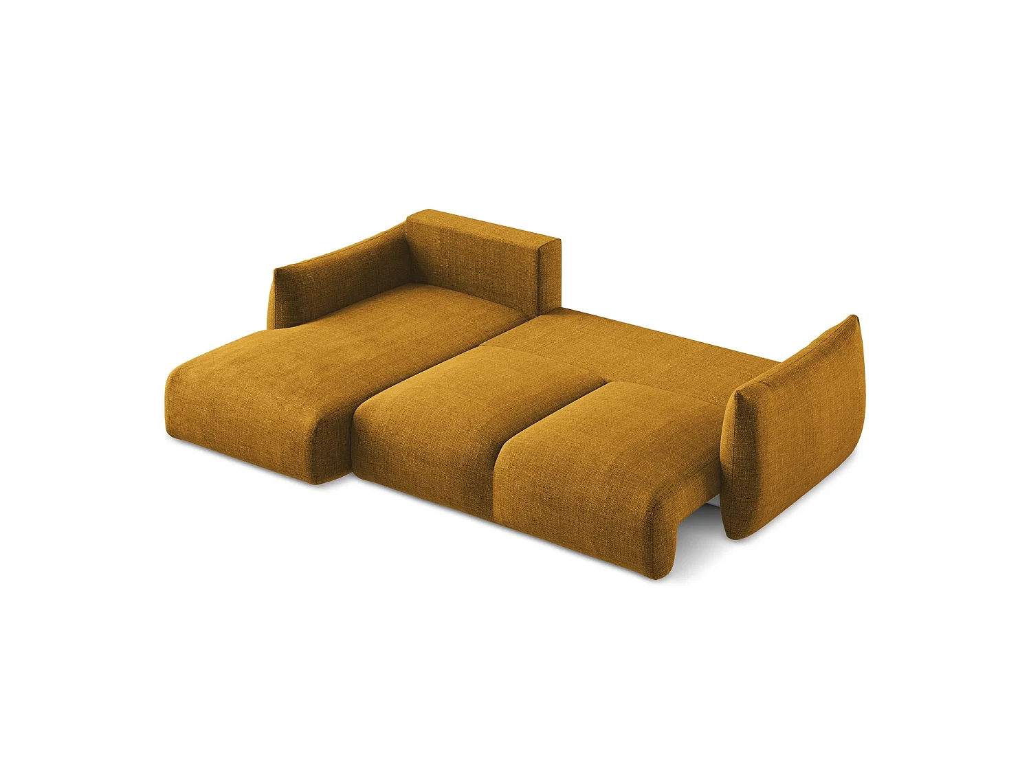 Canapé d’angle 3 places gauche convertible en tissu texturé - moutarde - SAVONA