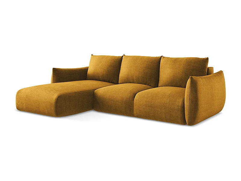 Canapé d’angle 3 places gauche convertible en tissu texturé - moutarde - LEILA