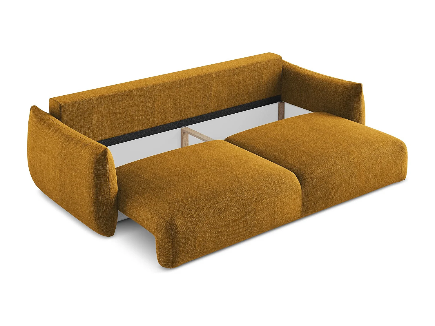 Canapé 3 places convertible en tissu texturé - moutarde - LEILA