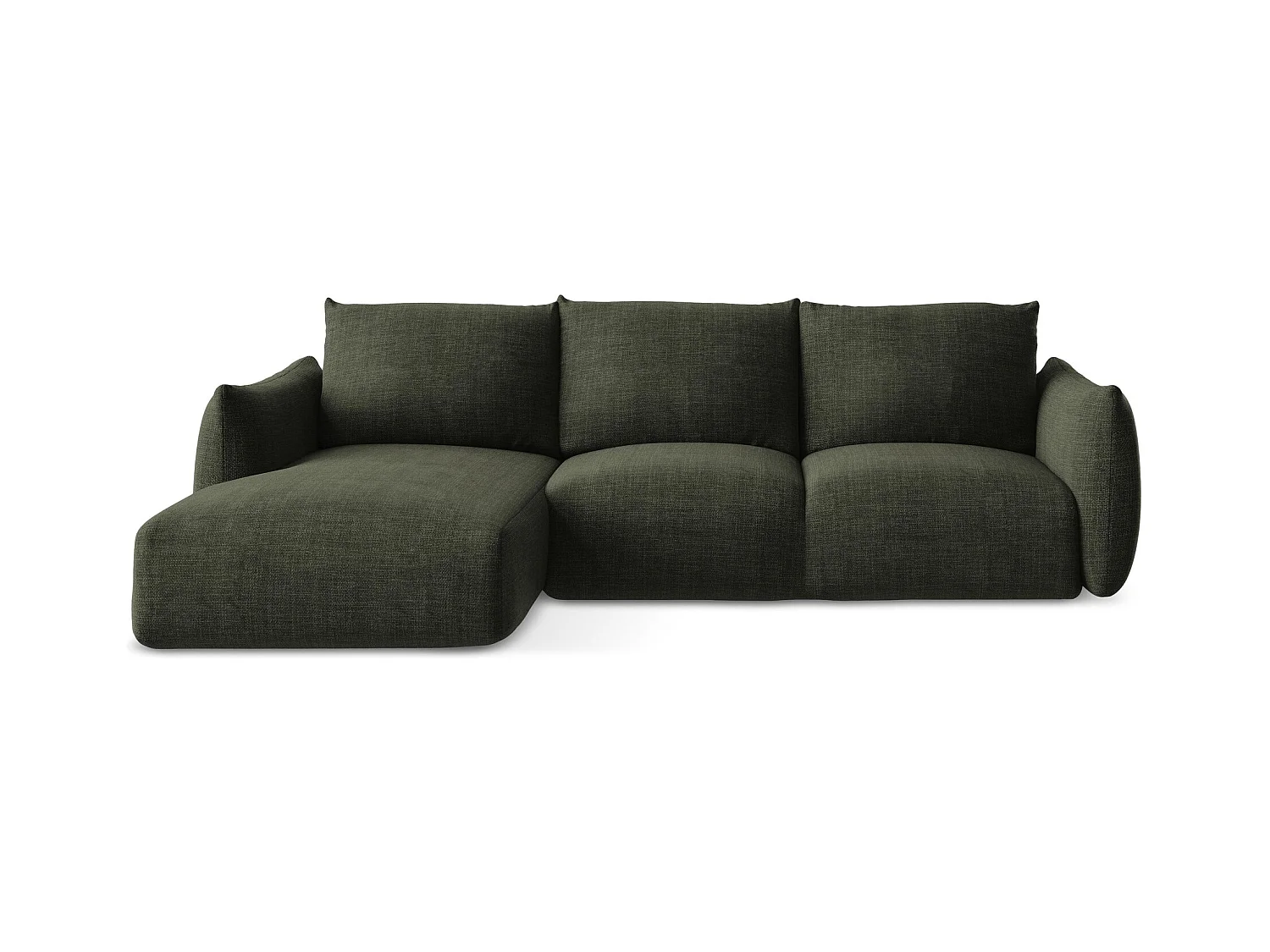 Canapé d’angle 3 places gauche convertible en tissu texturé - olive - LEILA