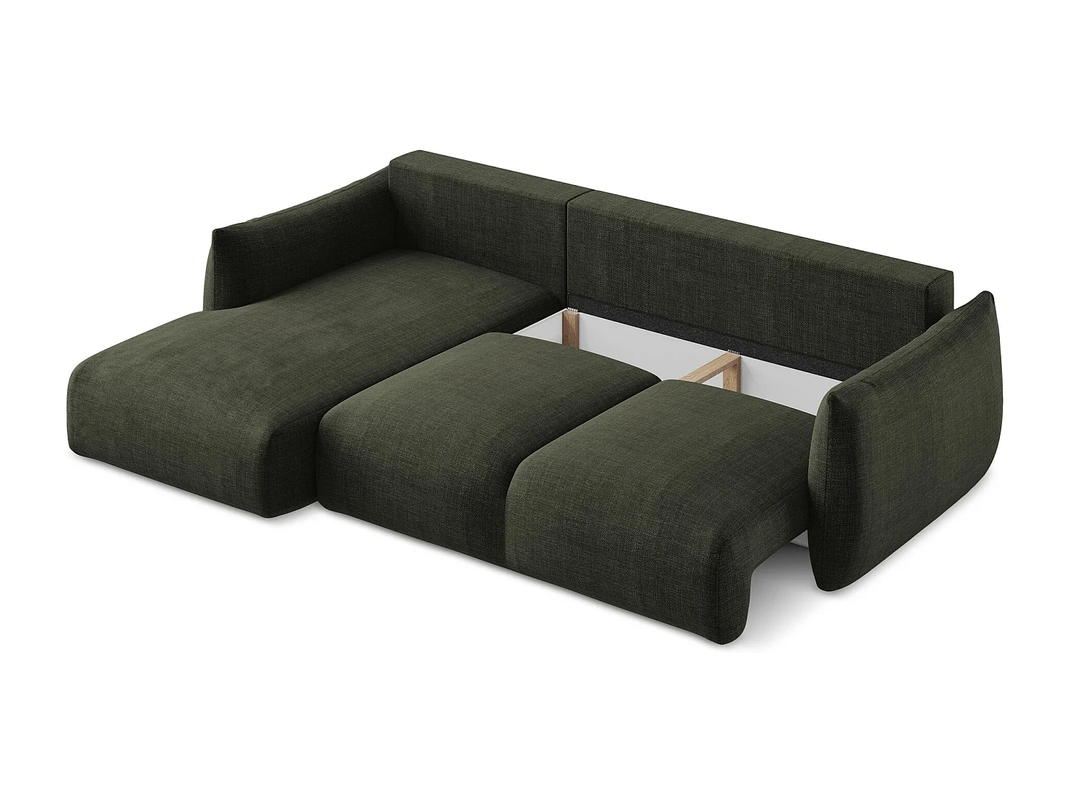 Canapé d’angle 3 places gauche convertible en tissu texturé - olive - LEILA