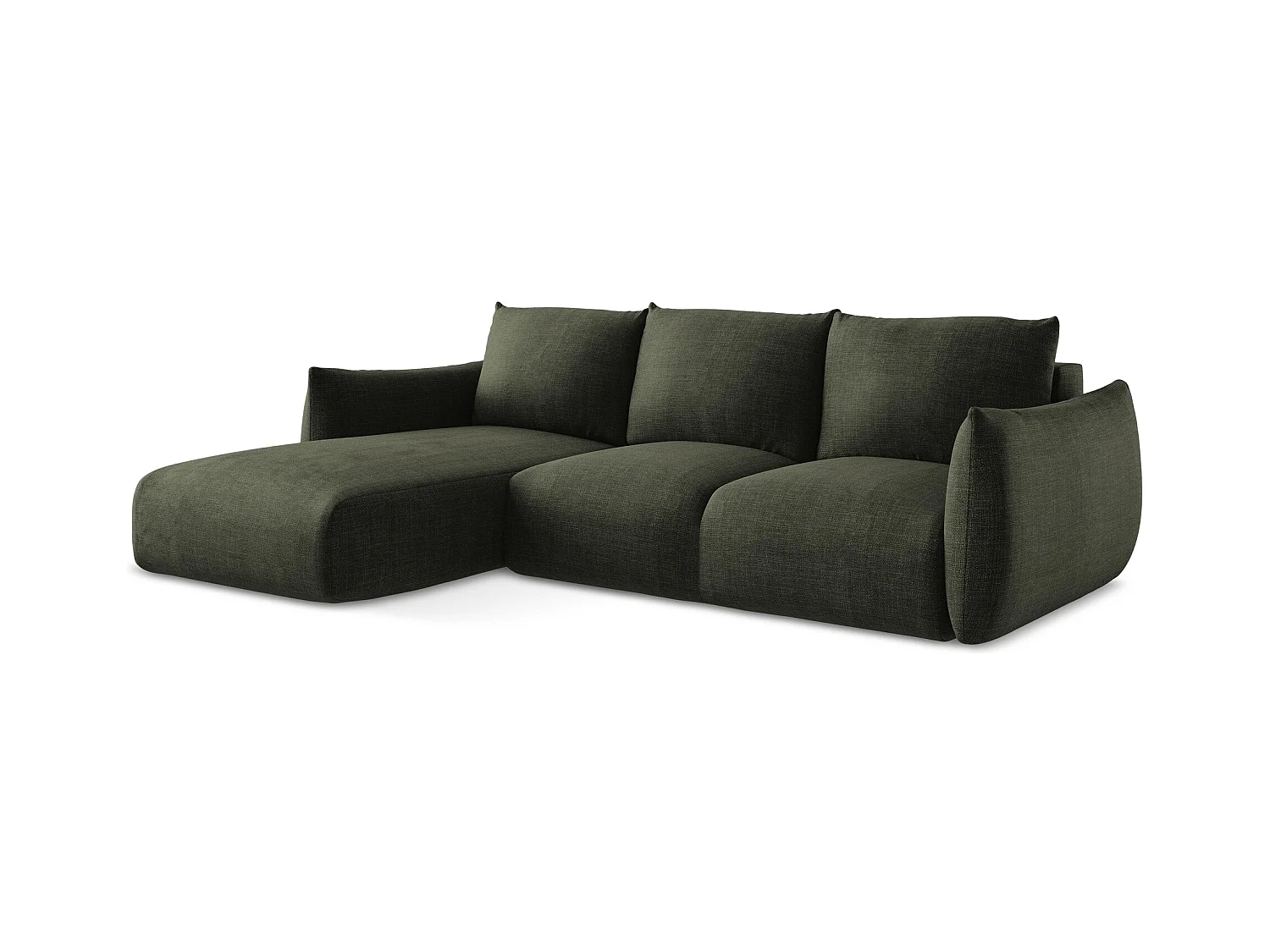 3-Sitzer Ecksofa mit Schlaffunktion - Ecke Links - Strukturstoff - Olive - LEILA