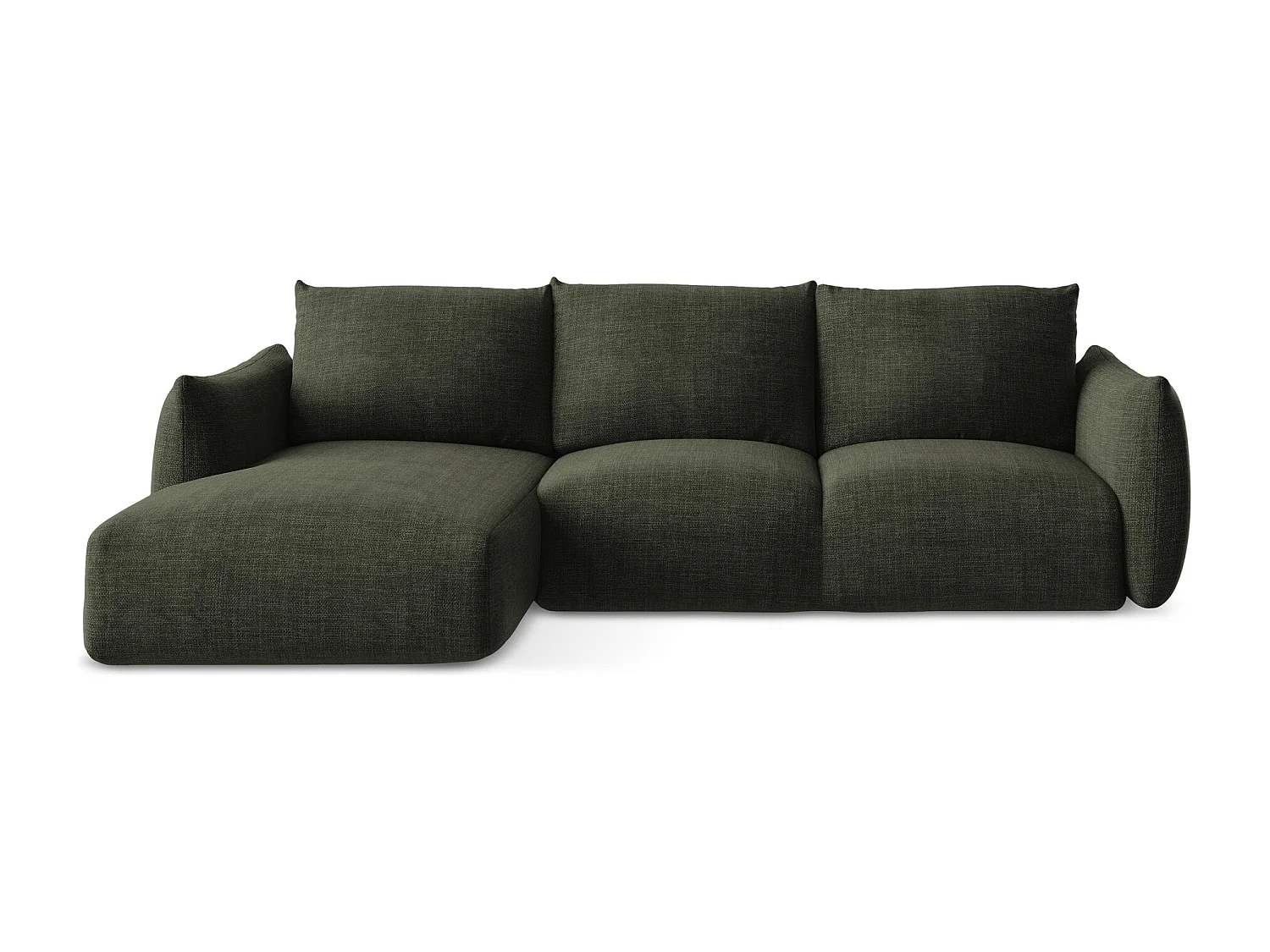 Canapé d’angle 3 places gauche convertible en tissu texturé - olive - LEILA