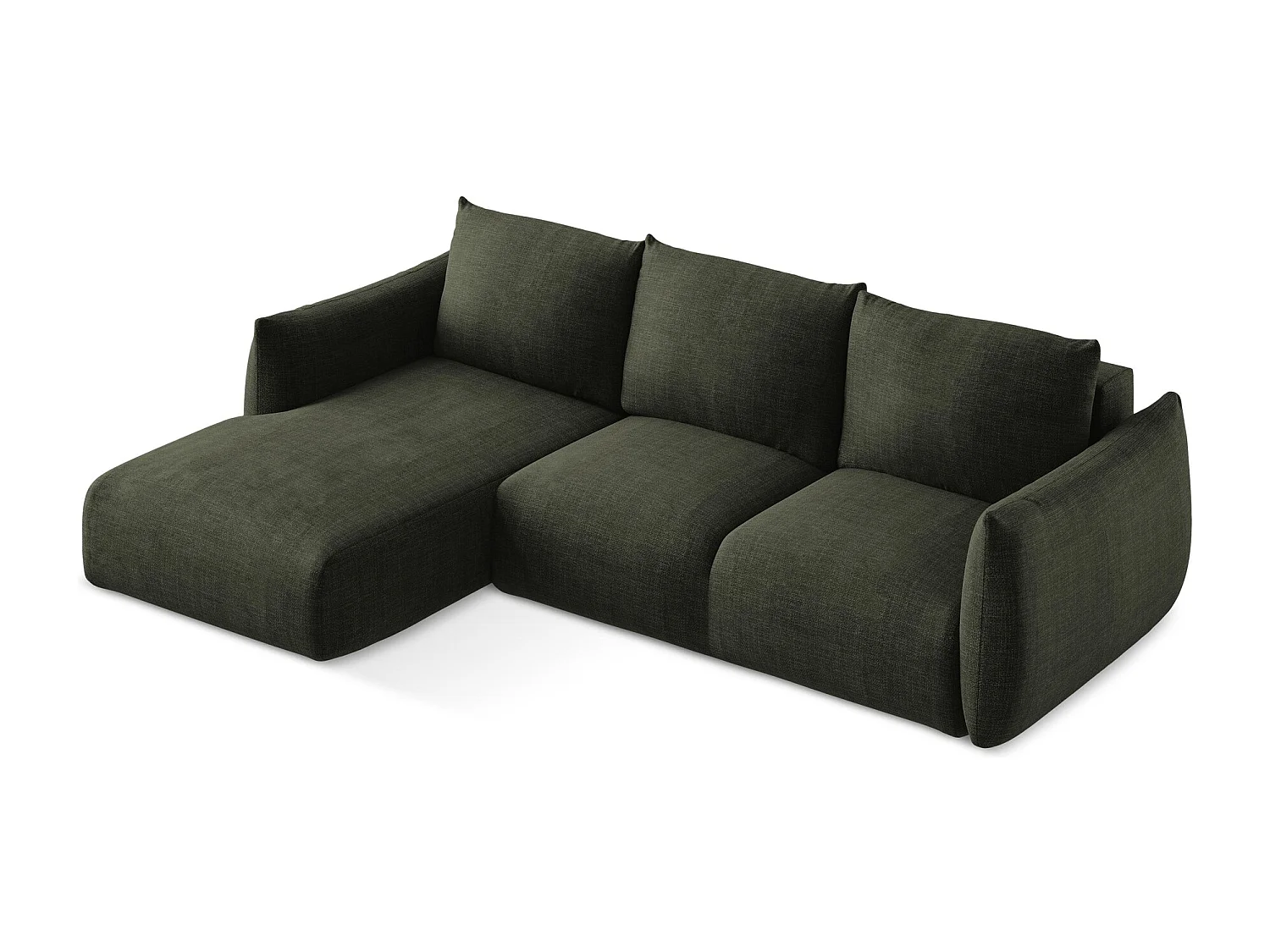 Canapé d’angle 3 places gauche convertible en tissu texturé - olive - LEILA