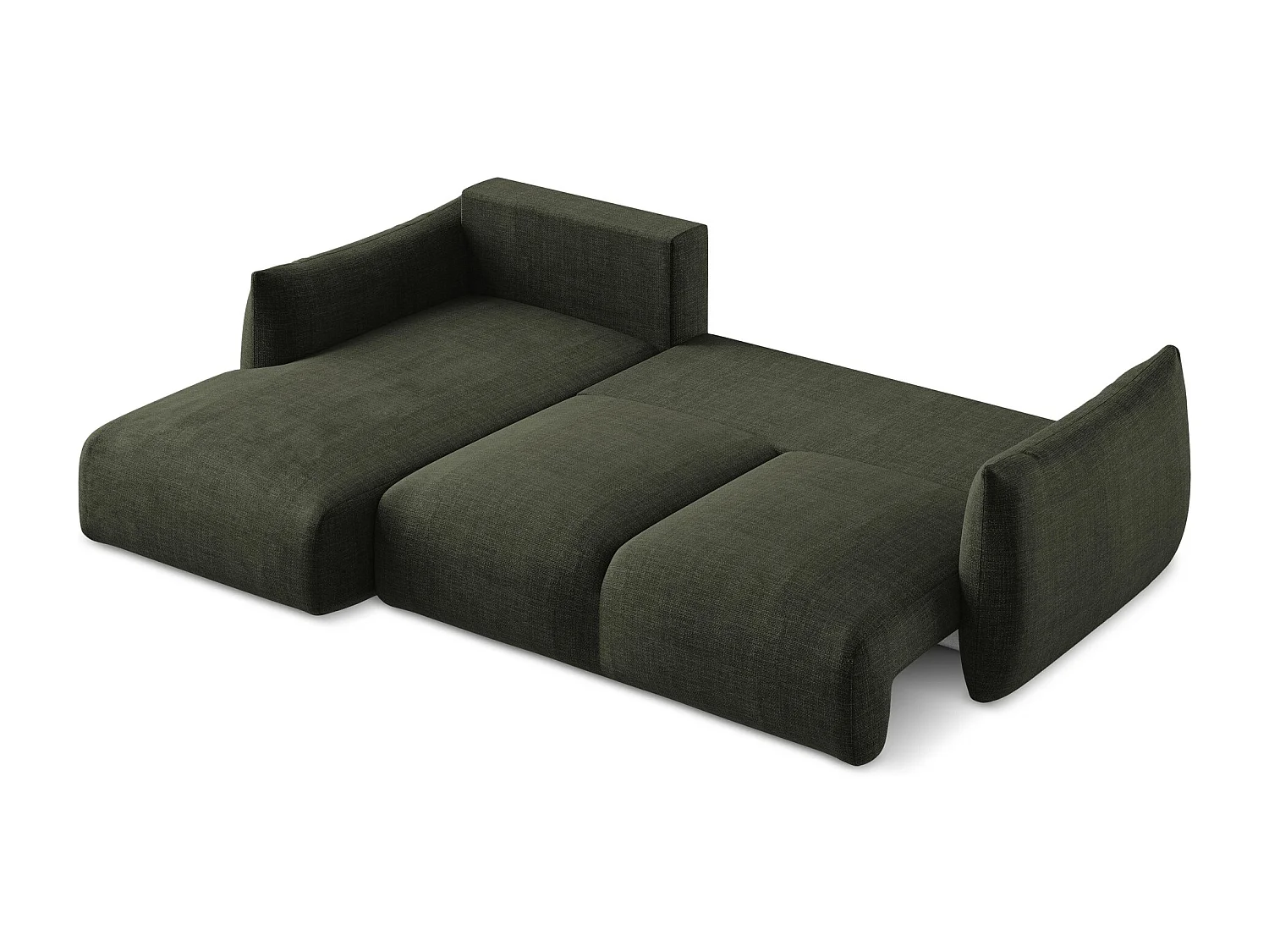 Canapé d’angle 3 places gauche convertible en tissu texturé - olive - LEILA