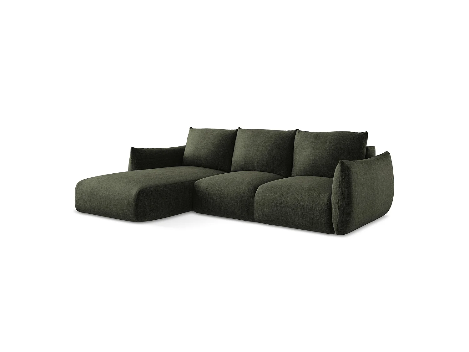 Canapé d’angle 3 places gauche convertible en tissu texturé - olive - SAVONA