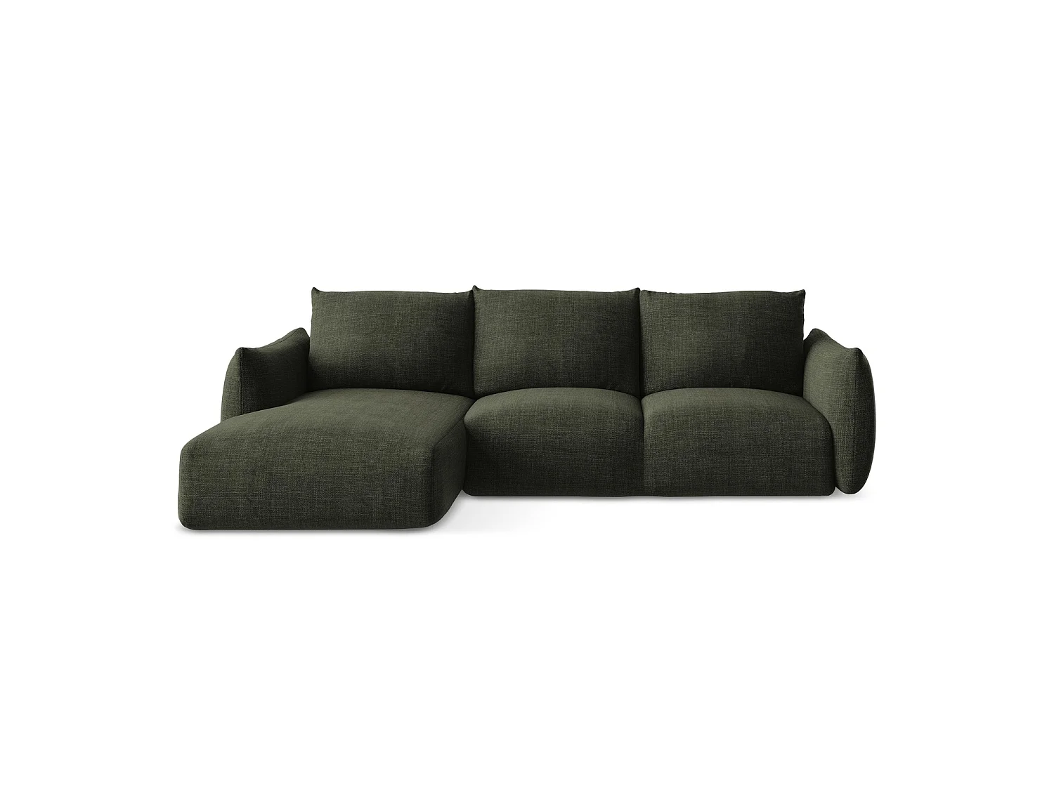 Canapé d’angle 3 places gauche convertible en tissu texturé - olive - SAVONA