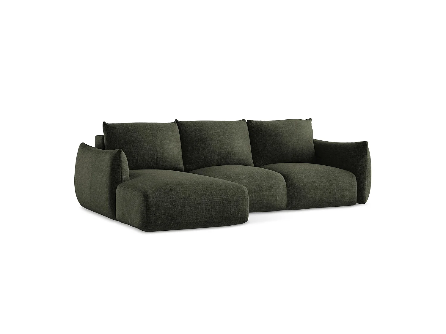 Canapé d’angle 3 places gauche convertible en tissu texturé - olive - SAVONA