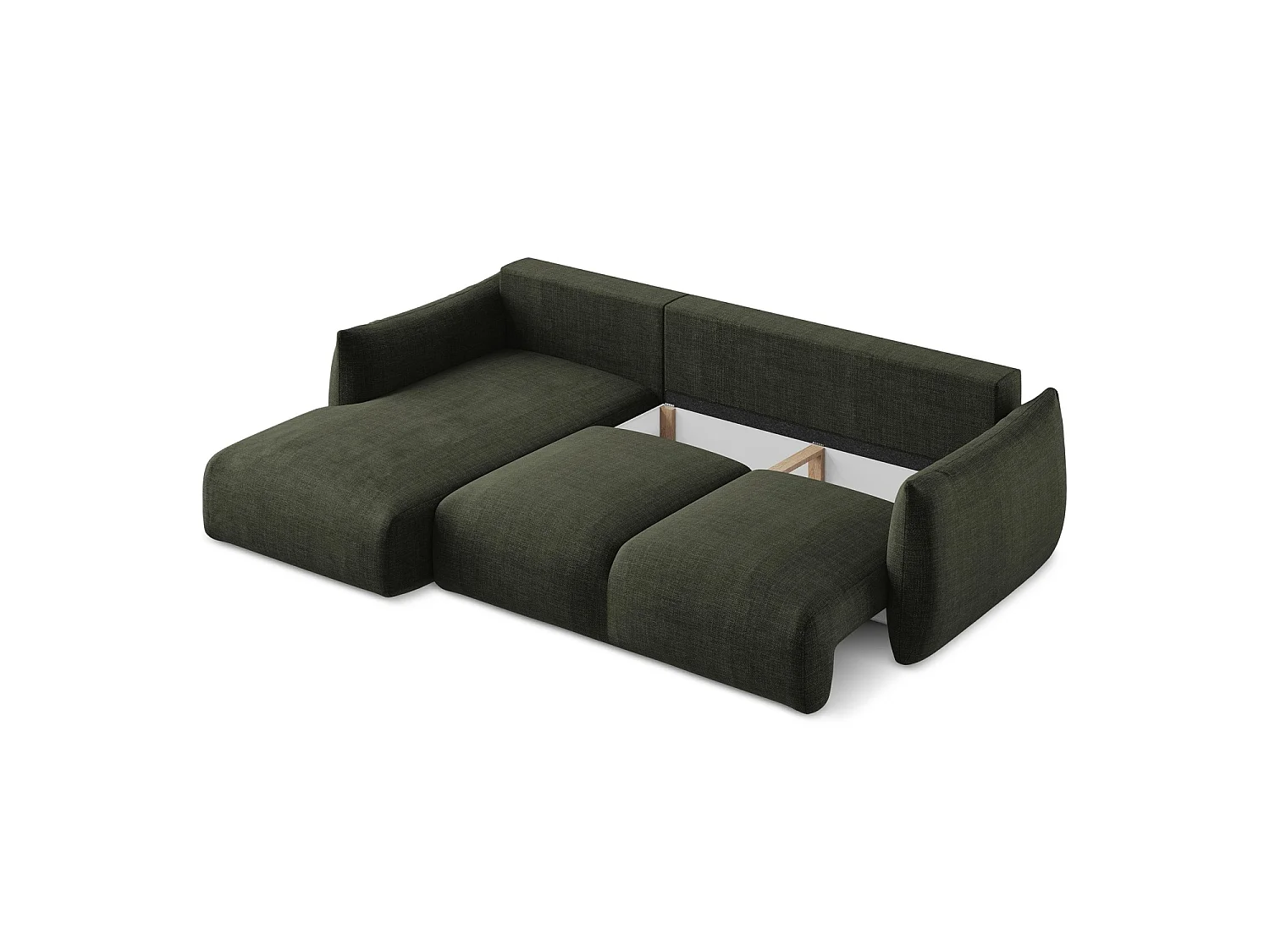 Canapé d’angle 3 places gauche convertible en tissu texturé - olive - SAVONA