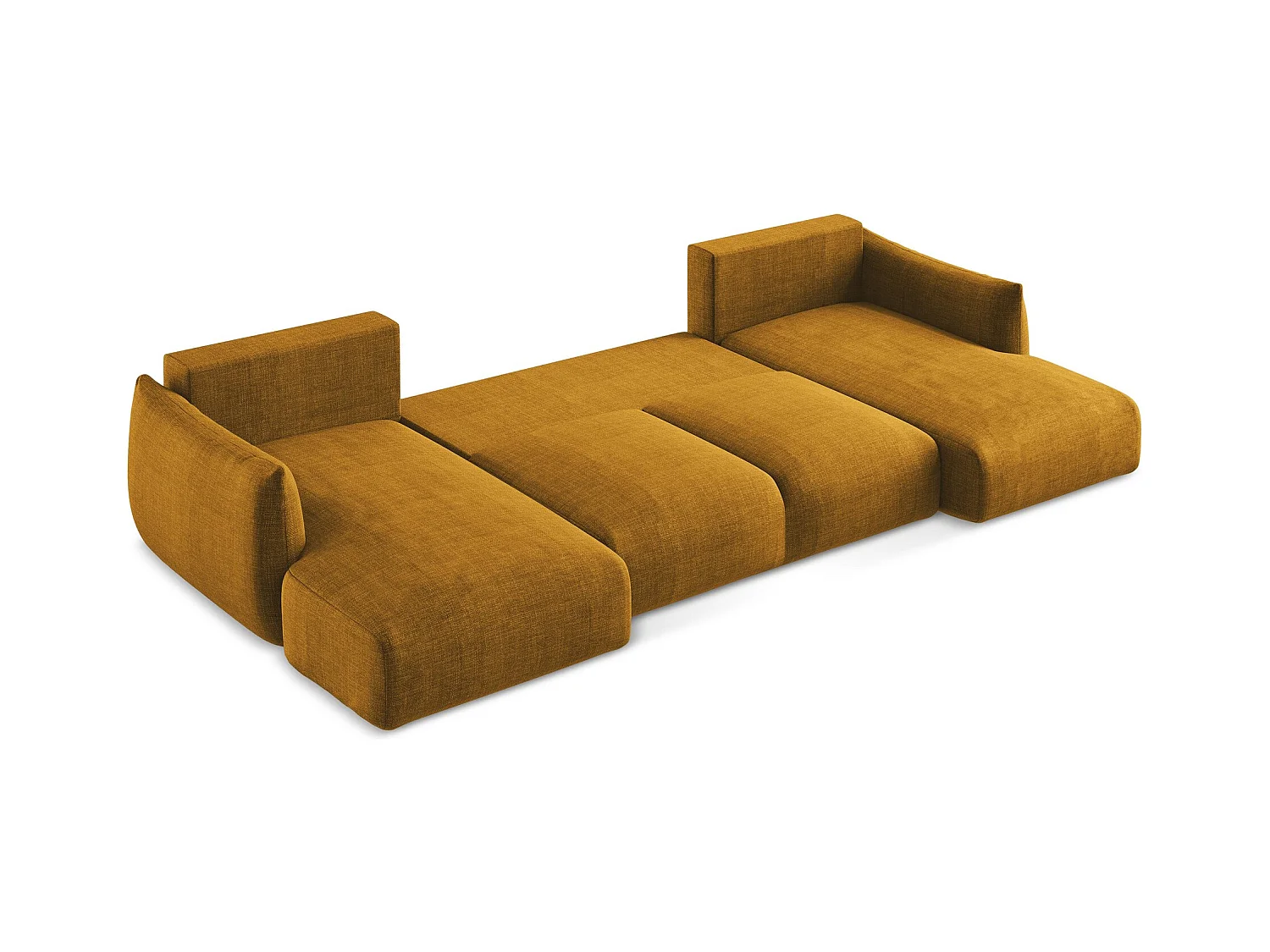 Canapé panoramique 4 places convertible en tissu texturé - moutarde - LEILA
