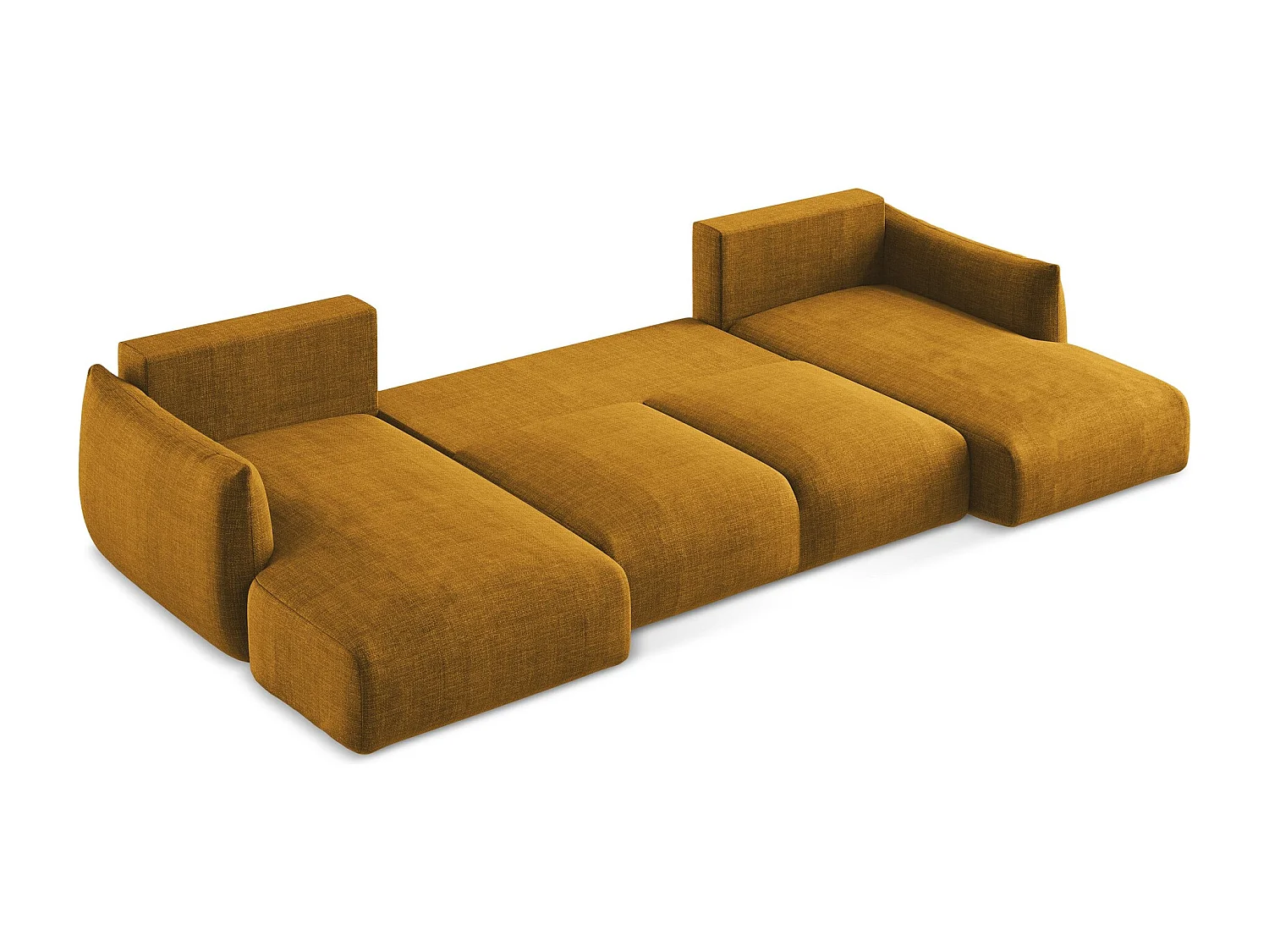 Canapé panoramique 4 places convertible en tissu texturé - moutarde - LEILA