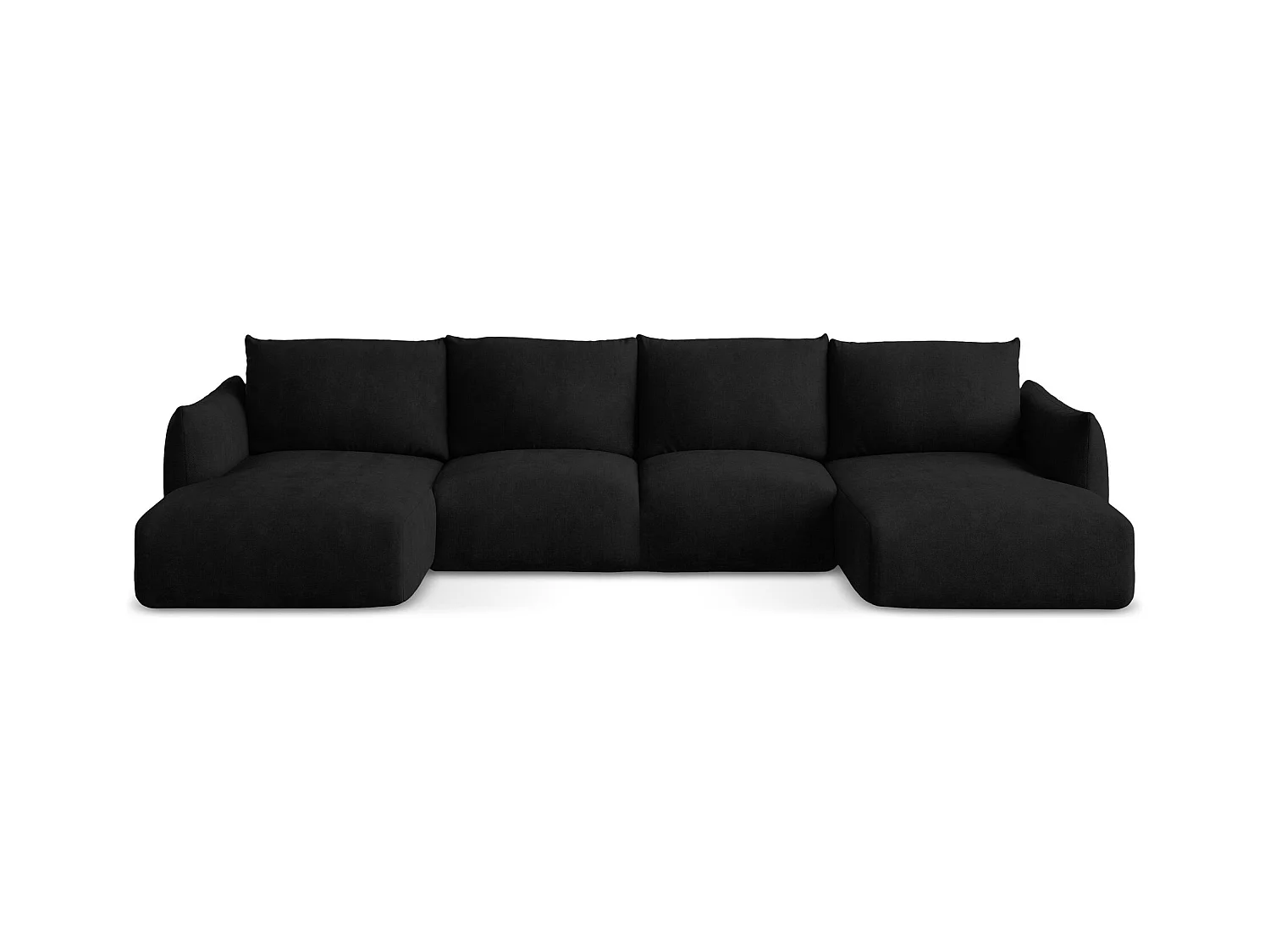 Canapé panoramique 4 places convertible en tissu chenille - noir - LEILA