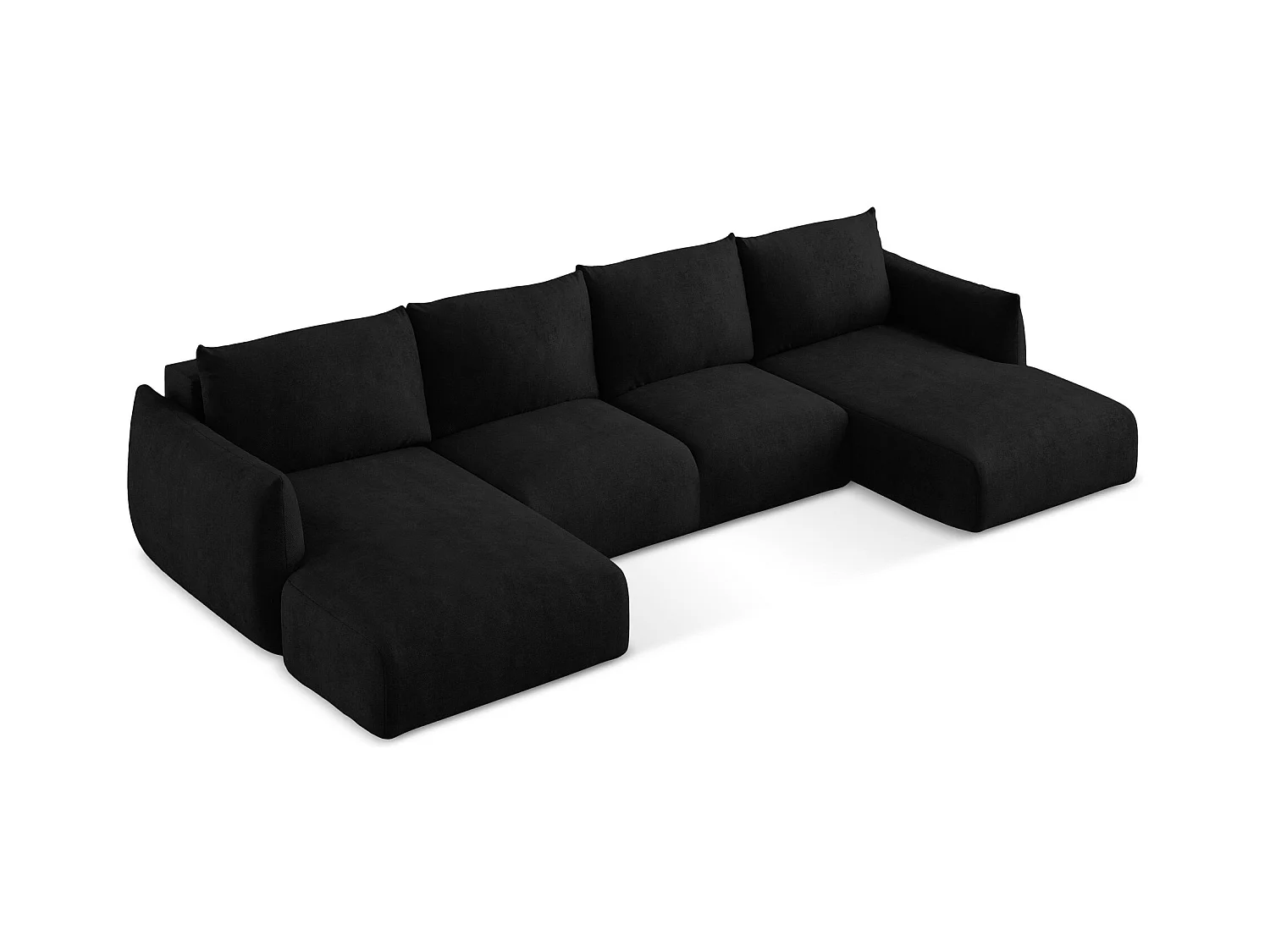 Canapé panoramique 4 places convertible en tissu chenille - noir - LEILA
