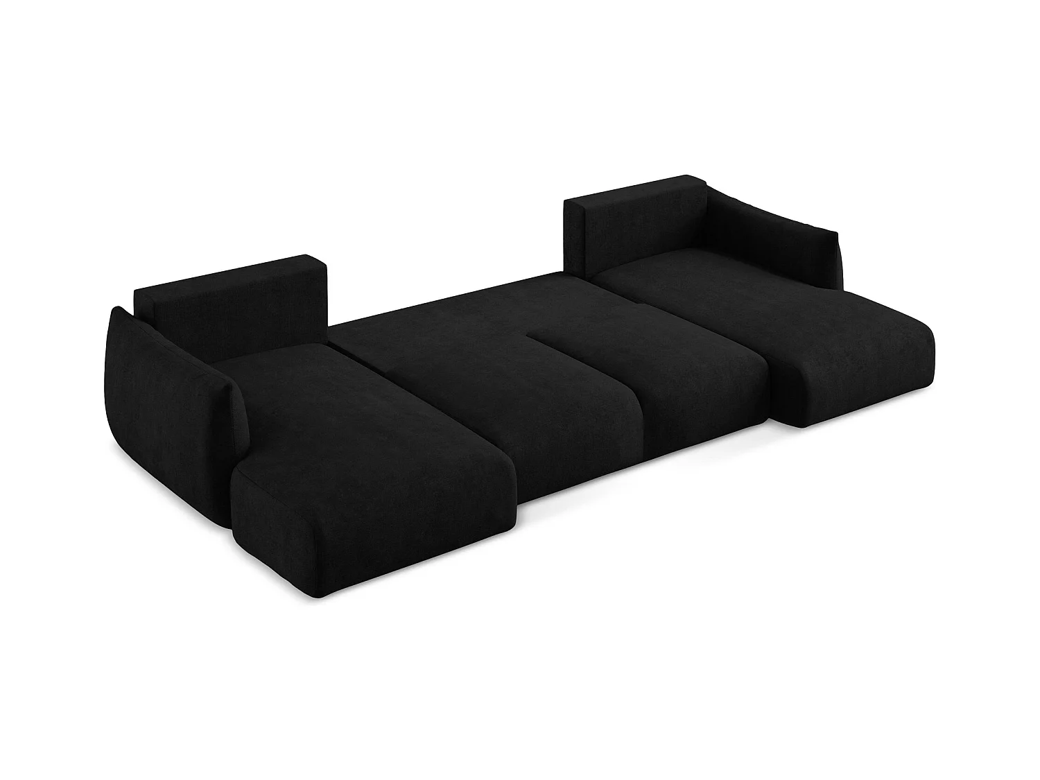 Canapé panoramique 4 places convertible en tissu chenille - noir - LEILA