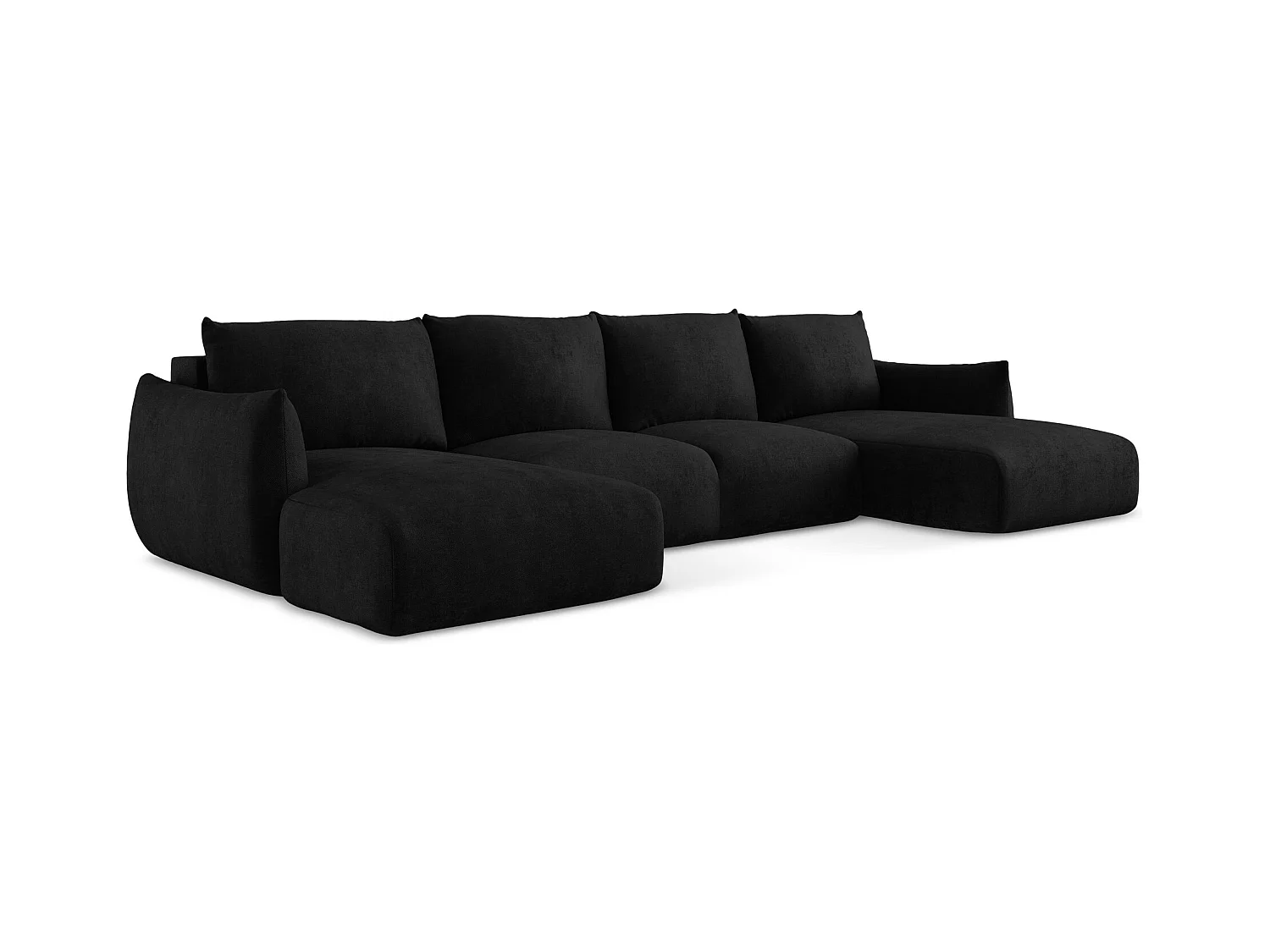Wohnlandschaft mit Schlaffunktion - Chenille - Schwarz - LEILA