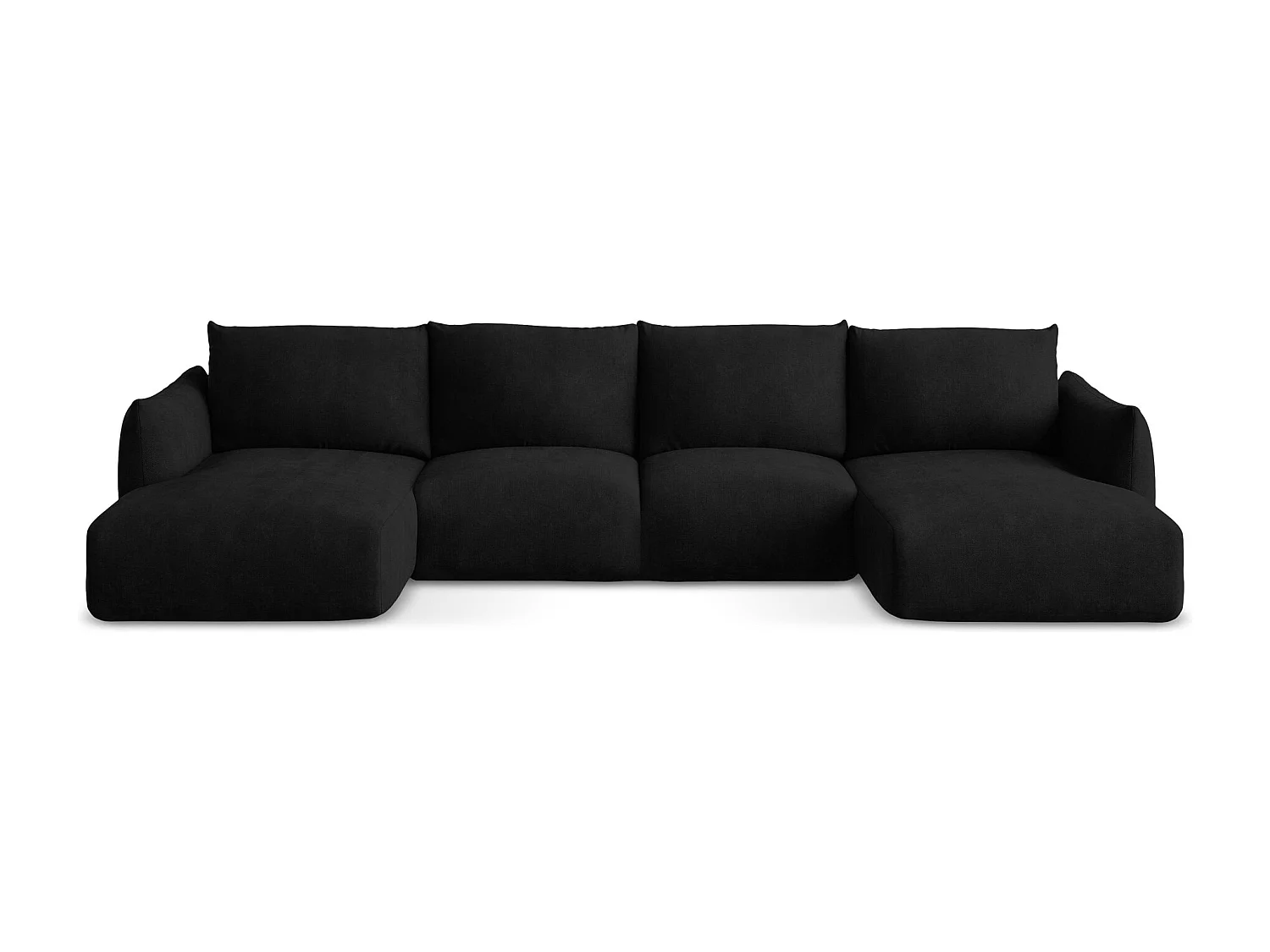 Canapé panoramique 4 places convertible en tissu chenille - noir - LEILA